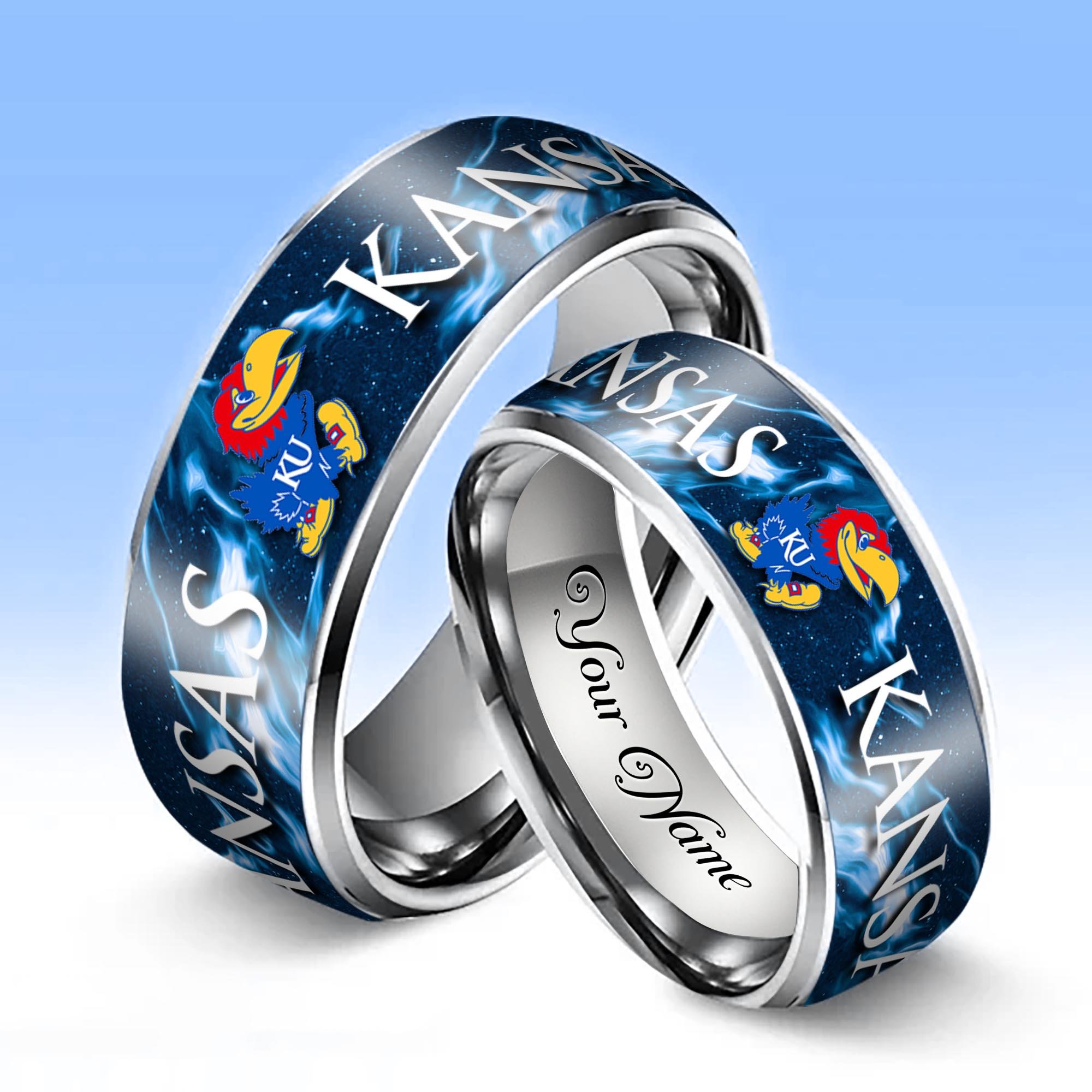 Alternative view of Kansas Jayhawks Stainless Steel Rings Comes With Box Custom Your Name 2025 versions, Gifts For Fan EHIVM-04081668A