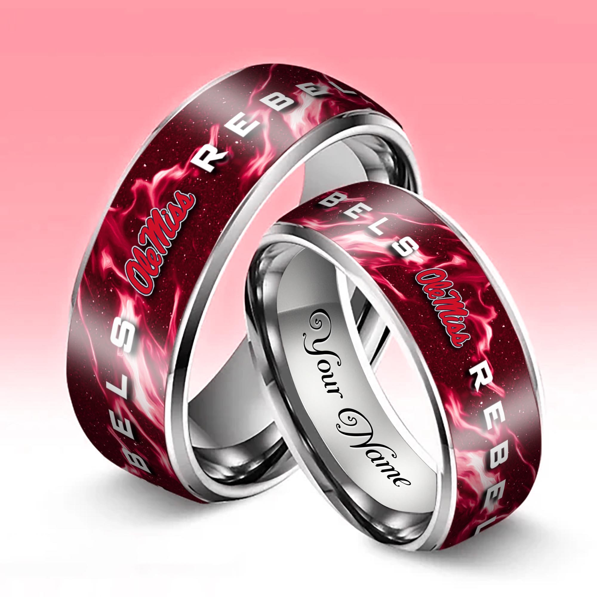 Alternative view of Ole Miss Rebels Stainless Steel Rings Comes With Box Custom Your Name 2025 versions, Gifts For Fan EHIVM-04081668A