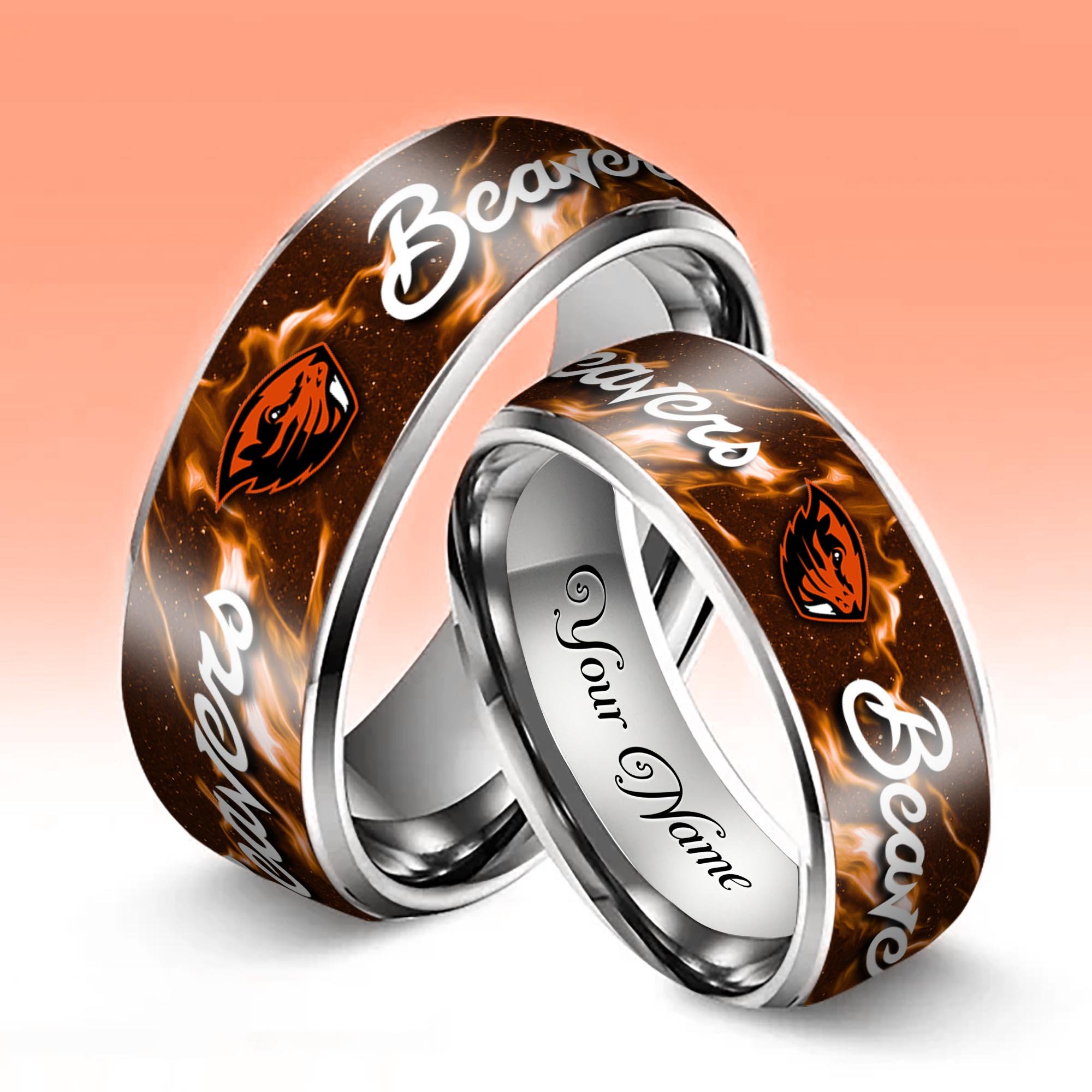 Alternative view of Oregon State Beavers Stainless Steel Rings Comes With Box Custom Your Name 2025 versions, Gifts For Fan EHIVM-04081668A