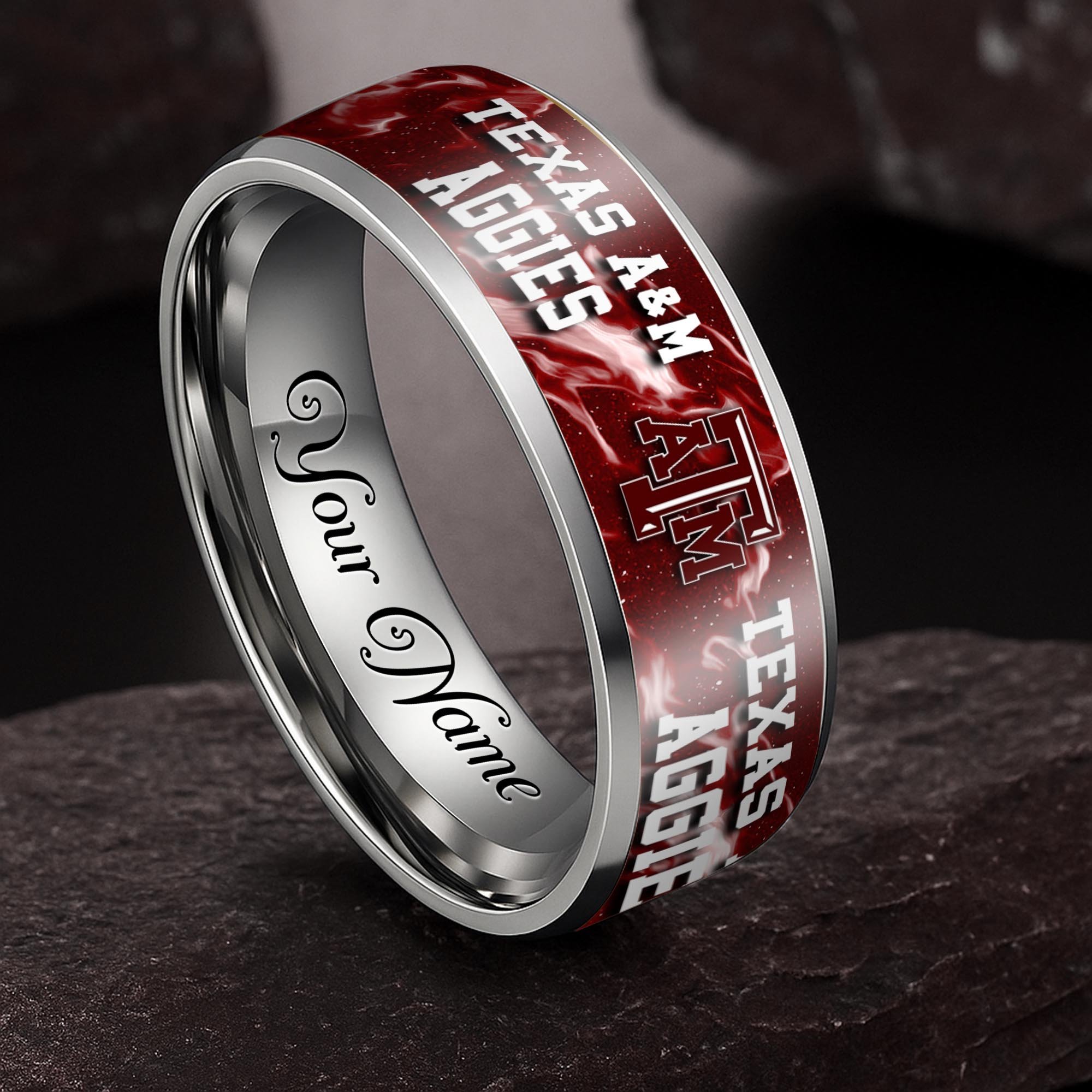 Texas A&M Aggies Stainless Steel Rings Comes With Box Custom Your Name 2025 versions, Gifts For Fan EHIVM-04081668A