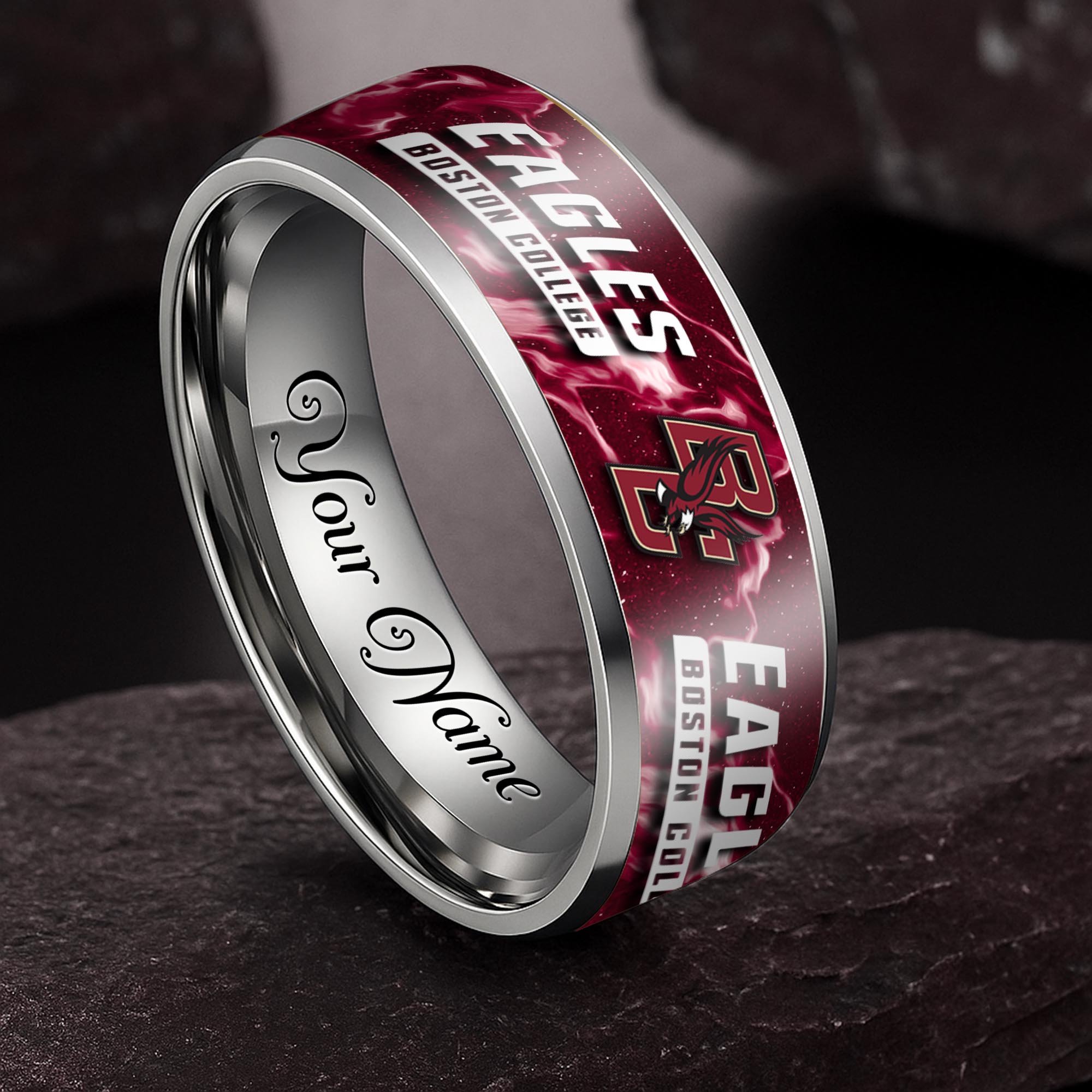 Boston College Eagles Stainless Steel Rings Comes With Box Custom Your Name 2025 versions, Gifts For Fan EHIVM-04081668A