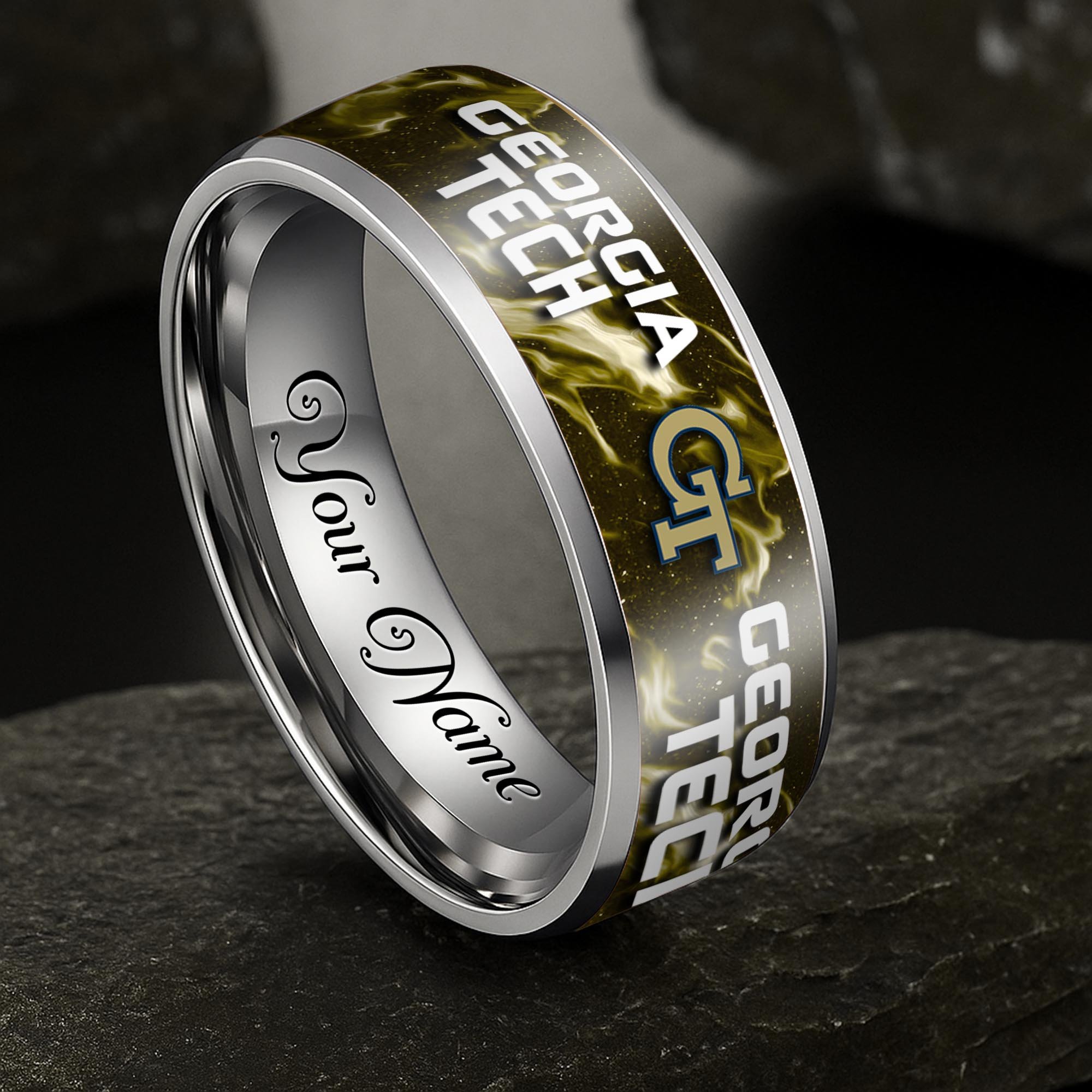 Georgia Tech Yellow Jackets Stainless Steel Rings Comes With Box Custom Your Name 2025 versions, Gifts For Fan EHIVM-04081668A