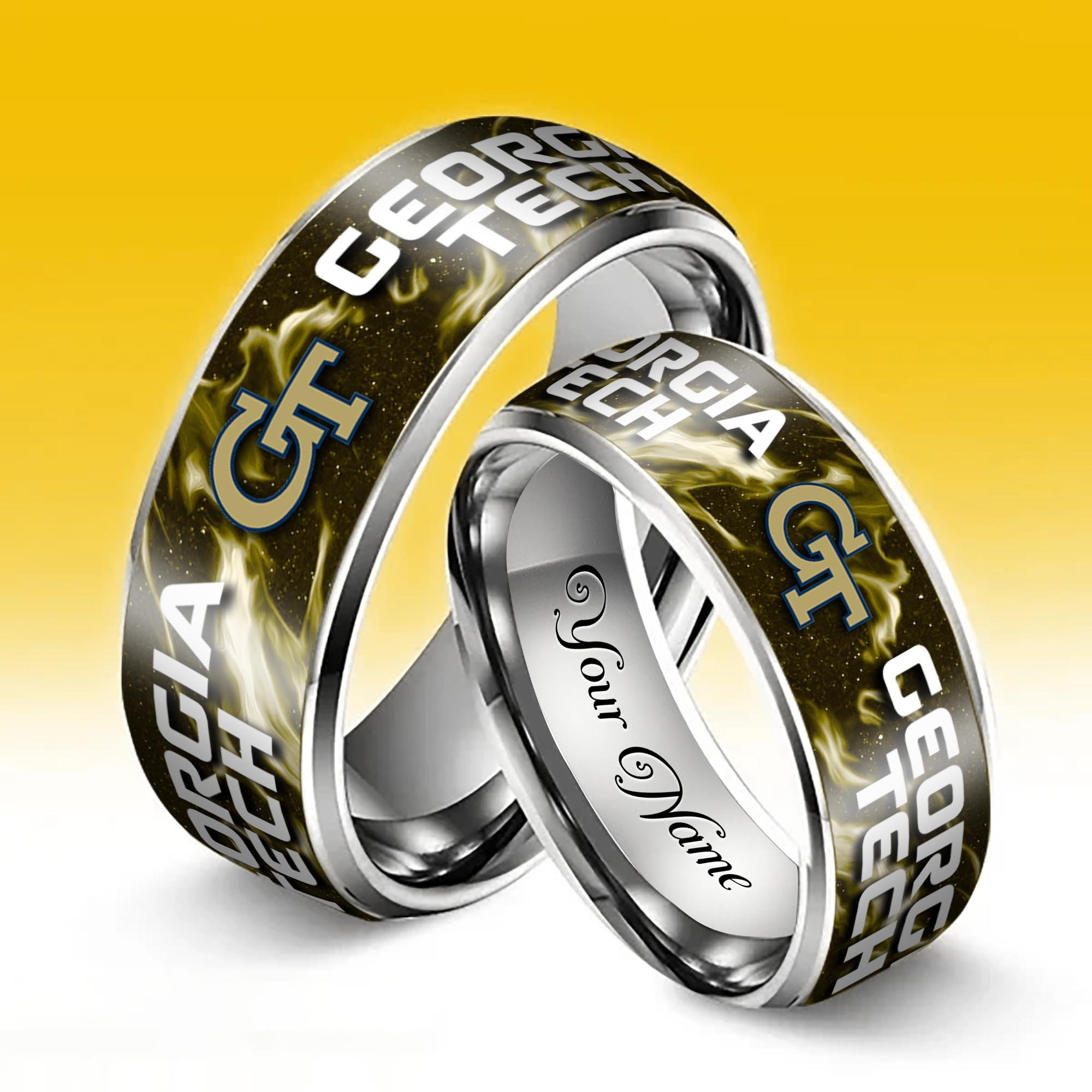 Alternative view of Georgia Tech Yellow Jackets Stainless Steel Rings Comes With Box Custom Your Name 2025 versions, Gifts For Fan EHIVM-04081668A