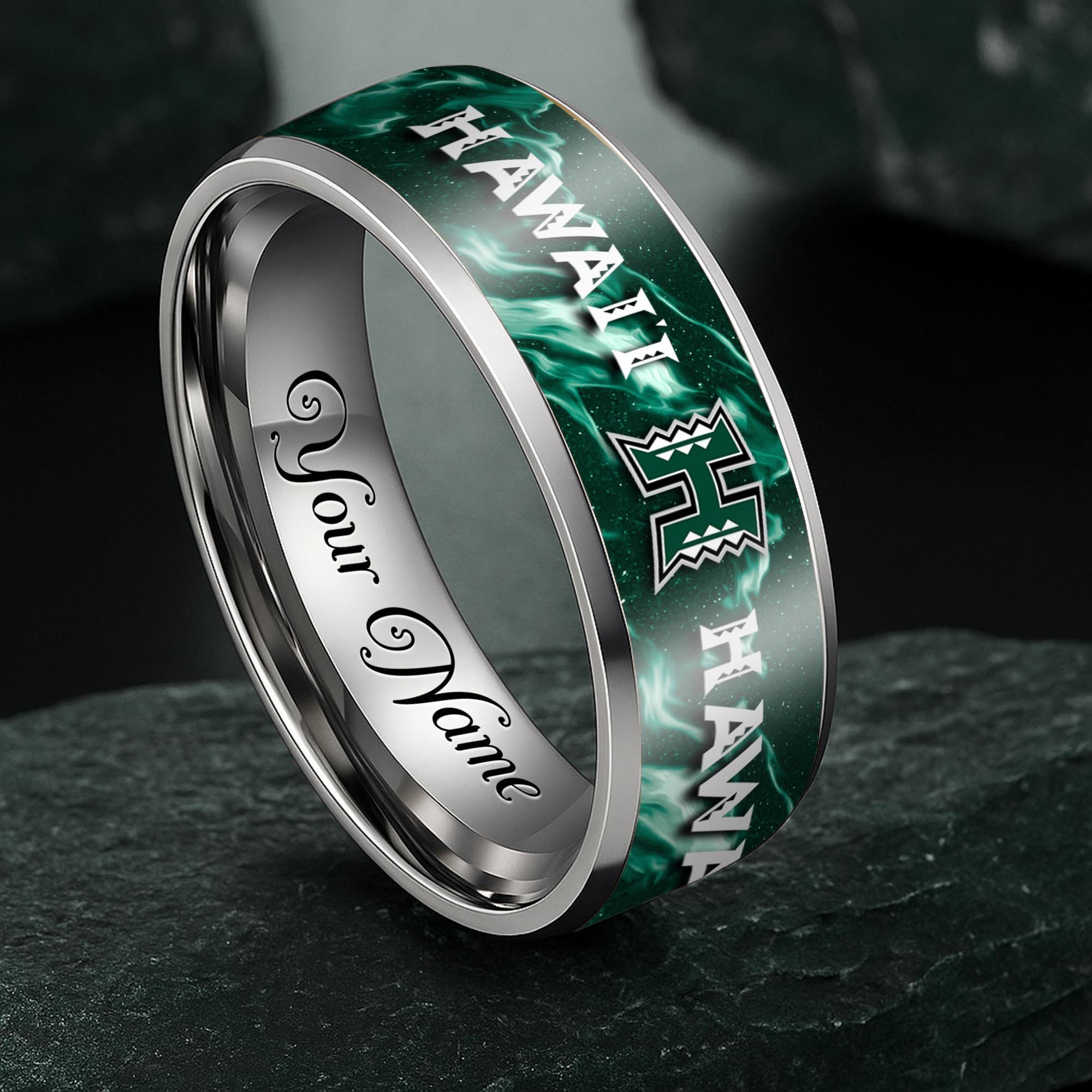 Hawaii Rainbow Warriors Stainless Steel Rings Comes With Box Custom Your Name 2025 versions, Gifts For Fan EHIVM-04081668A