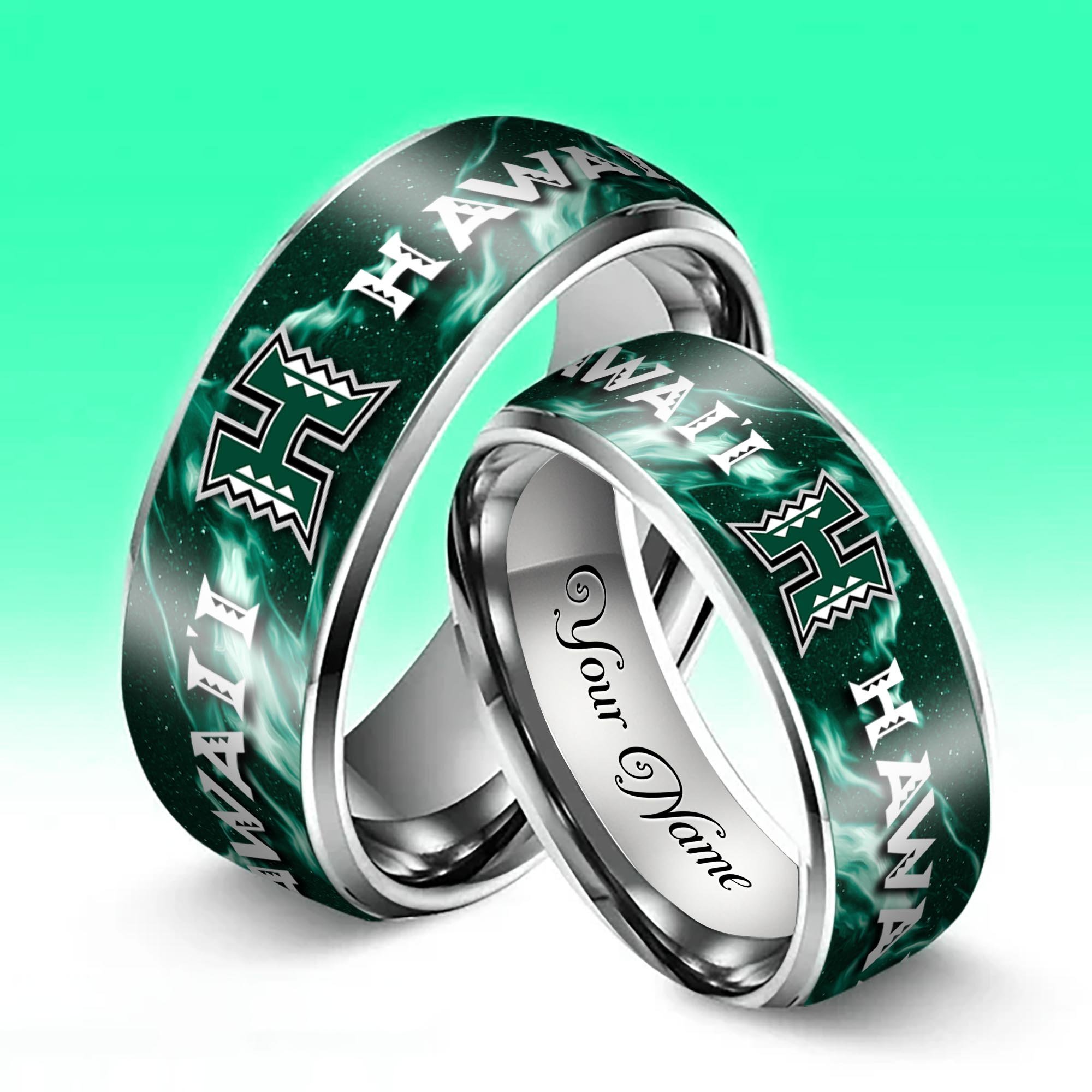 Alternative view of Hawaii Rainbow Warriors Stainless Steel Rings Comes With Box Custom Your Name 2025 versions, Gifts For Fan EHIVM-04081668A