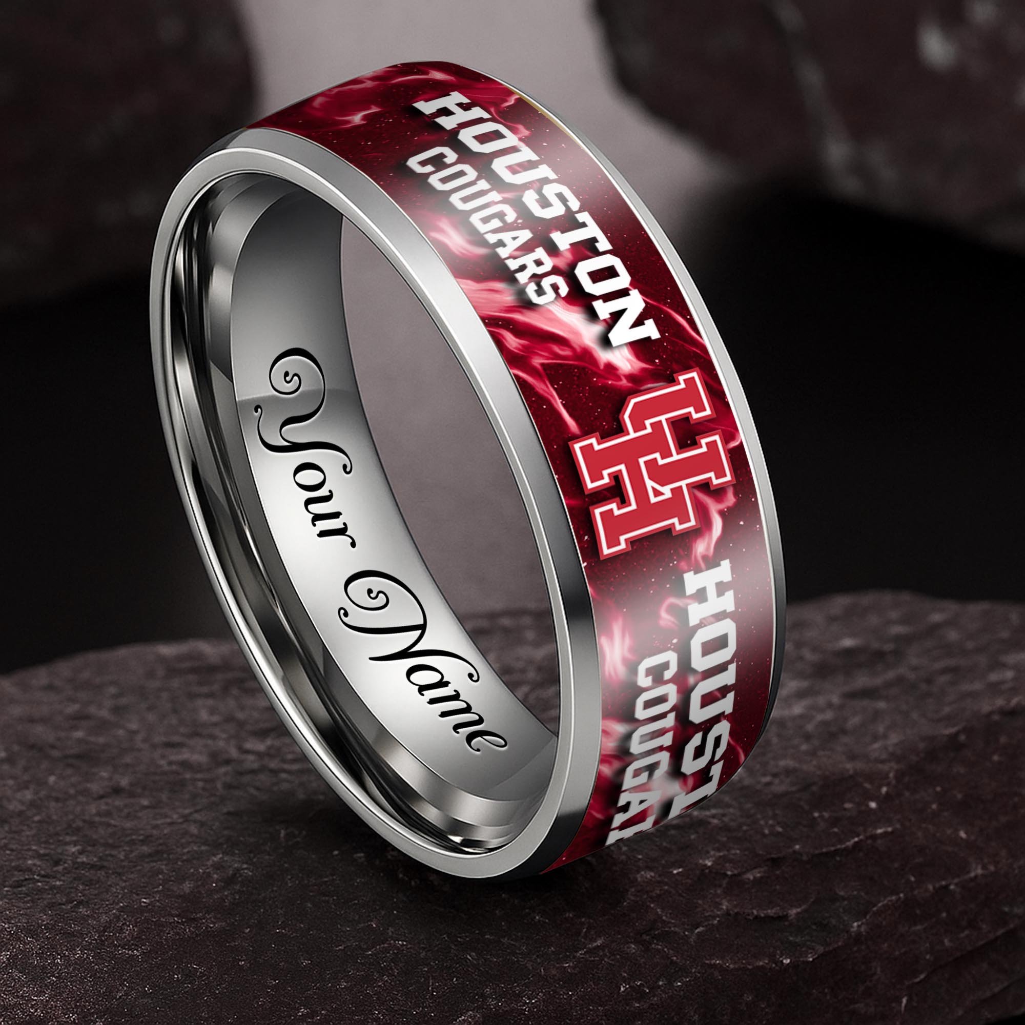 Houston Cougars Stainless Steel Rings Comes With Box Custom Your Name 2025 versions, Gifts For Fan EHIVM-04081668A