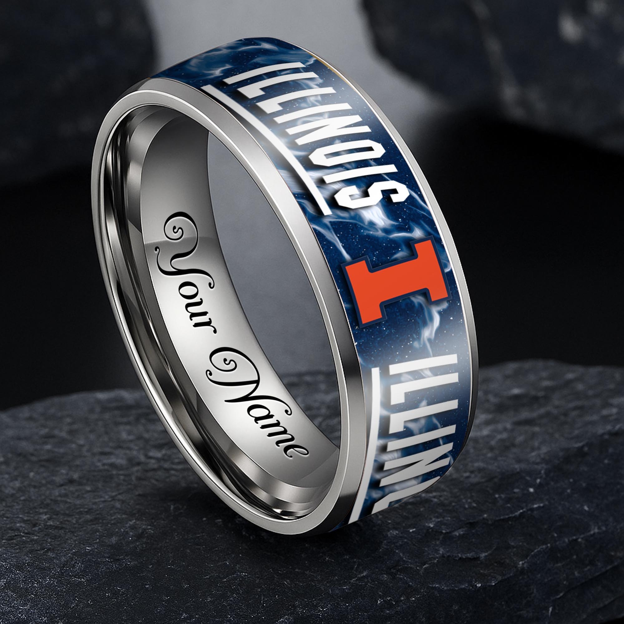 Illinois Fighting Illini Stainless Steel Rings Comes With Box Custom Your Name 2025 versions, Gifts For Fan EHIVM-04081668A