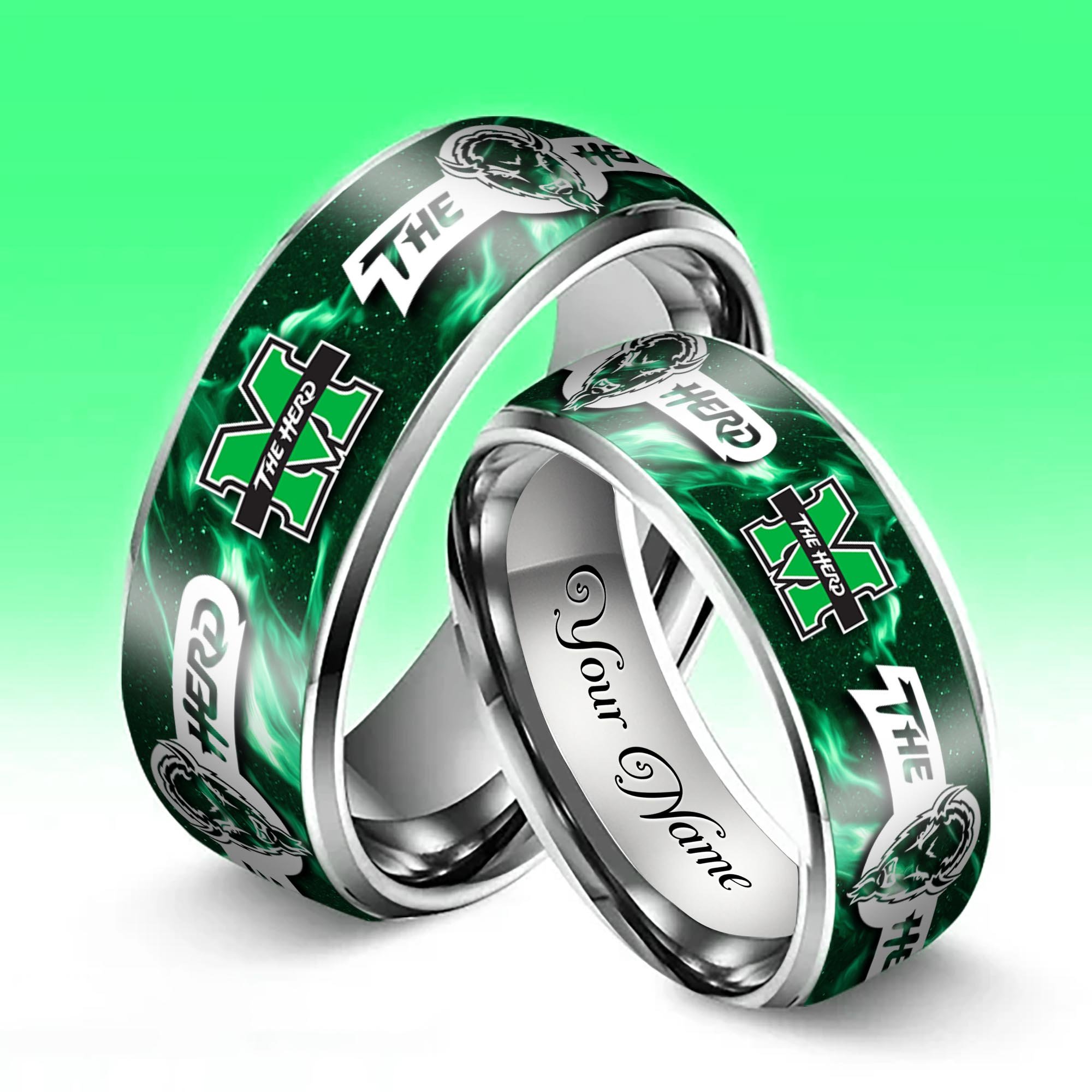 Alternative view of Marshall Thundering Herd Stainless Steel Rings Comes With Box Custom Your Name 2025 versions, Gifts For Fan EHIVM-04081668A