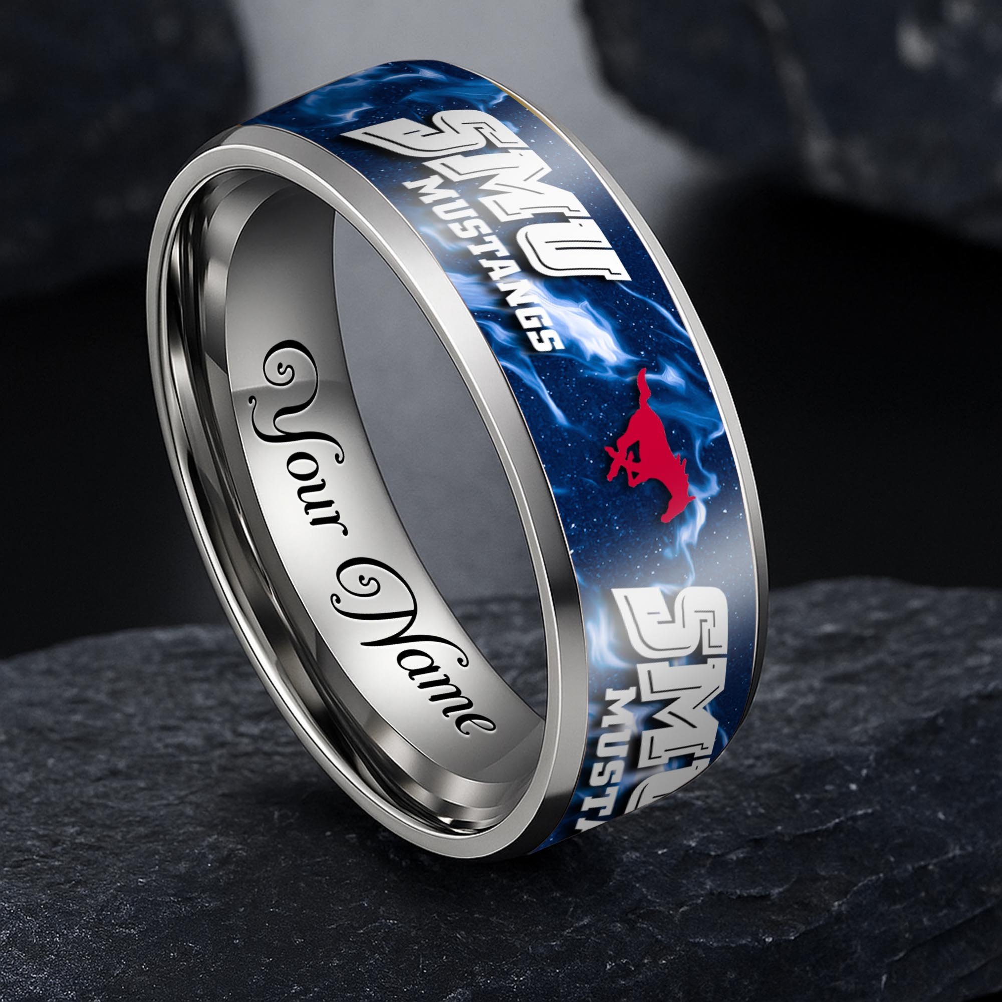 SMU Mustangs Stainless Steel Rings Comes With Box Custom Your Name 2025 versions, Gifts For Fan EHIVM-04081668A