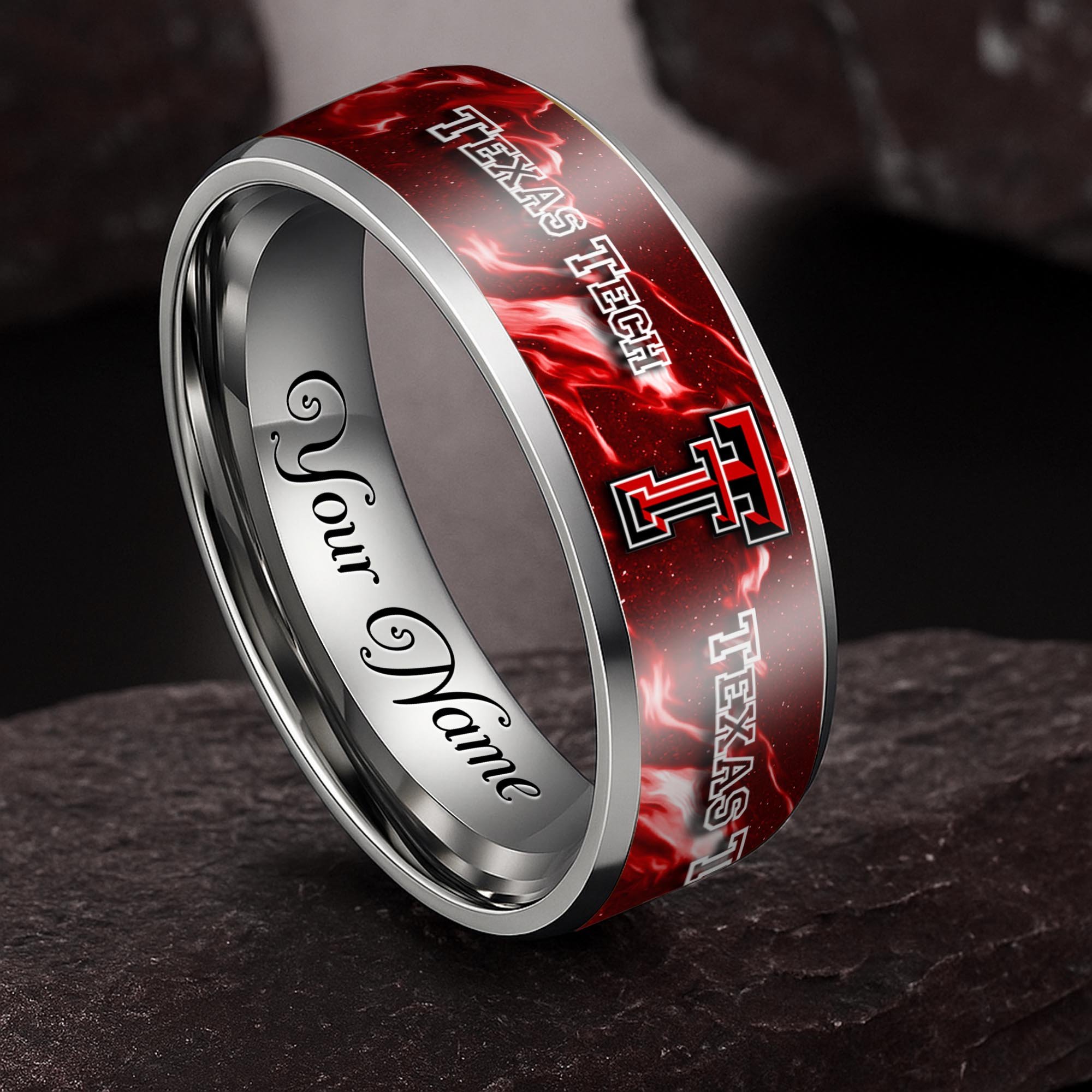 Texas Tech Red Raiders Stainless Steel Rings Comes With Box Custom Your Name 2025 versions, Gifts For Fan EHIVM-04081668A