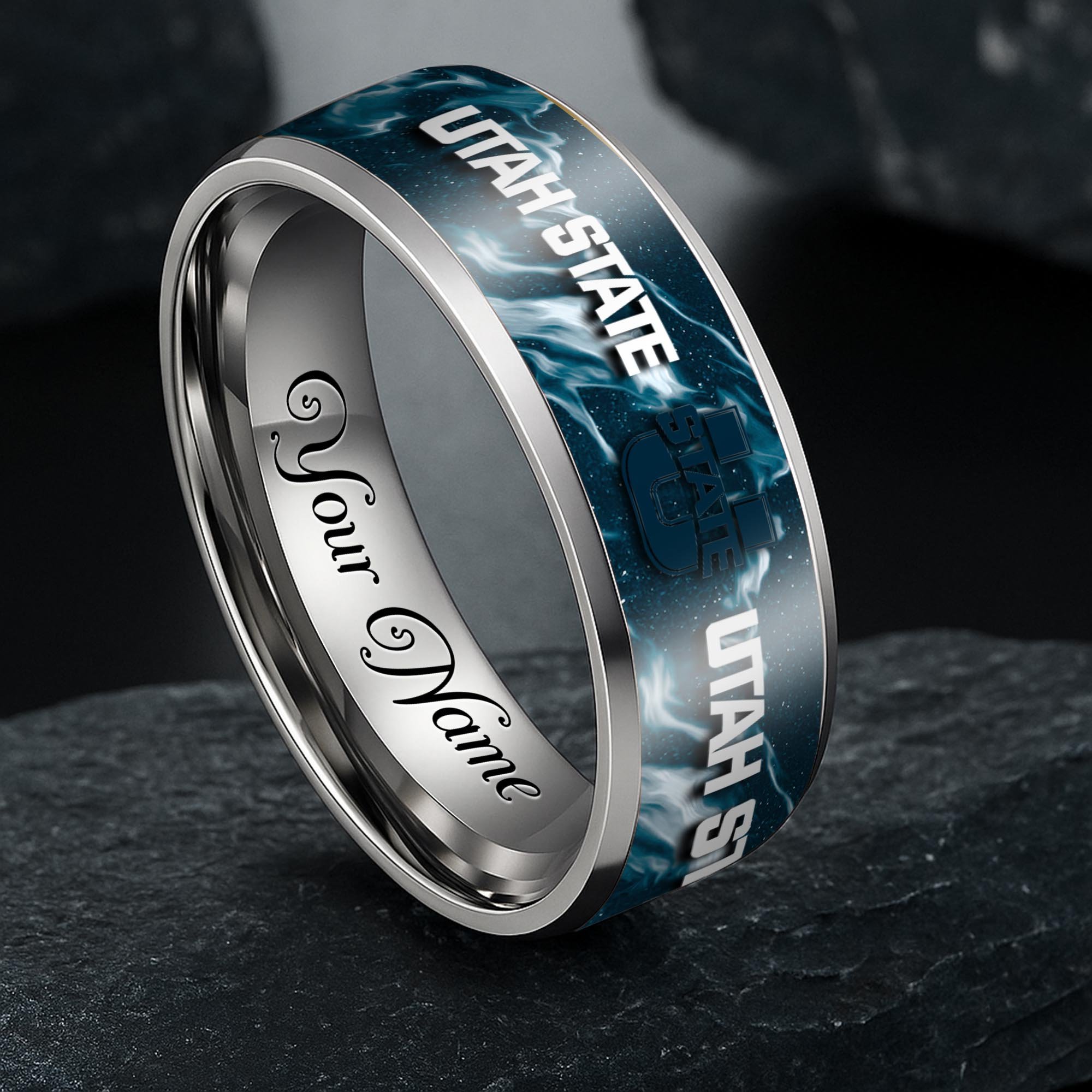 Utah State Aggies Stainless Steel Rings Comes With Box Custom Your Name 2025 versions, Gifts For Fan EHIVM-04081668A