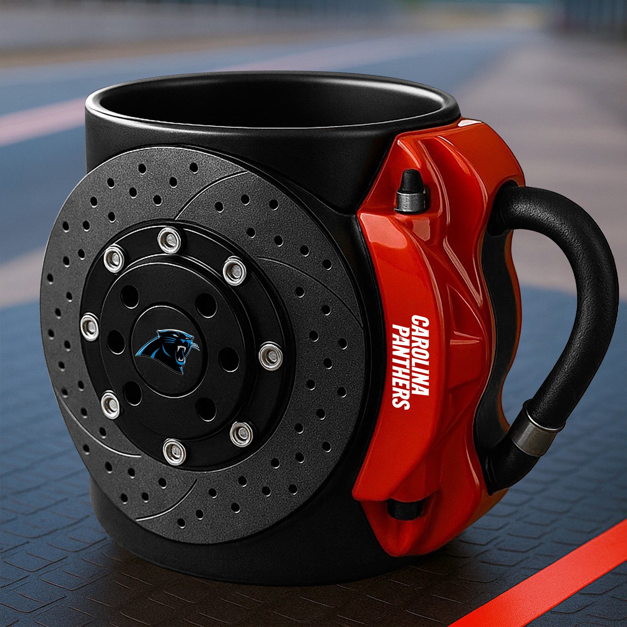 Carolina Panthers 3D Painted Car Caliper Novelty Coffee Mug, Suitable for Car Enthusiasts, Gifts for Men, Unique Coffee Mug EHIVM-08123123N