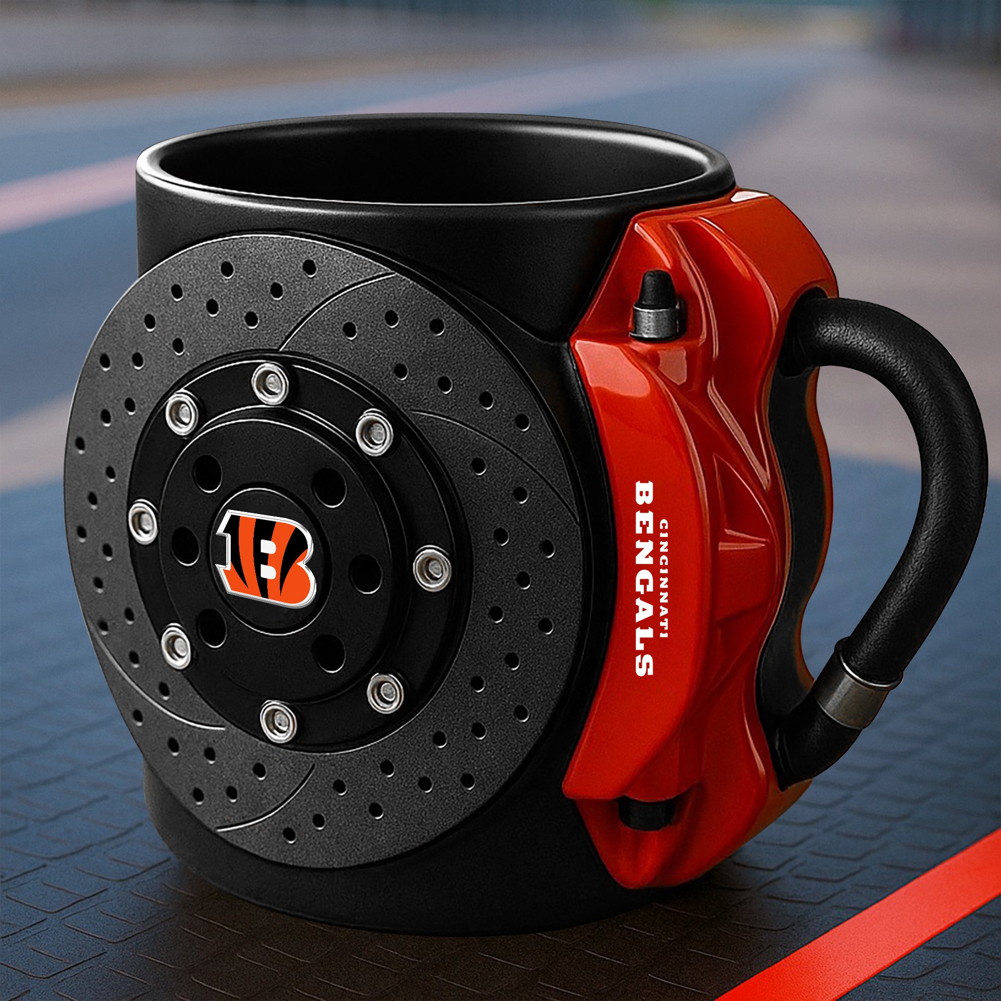Cincinnati Bengals 3D Painted Car Caliper Novelty Coffee Mug, Suitable for Car Enthusiasts, Gifts for Men, Unique Coffee Mug EHIVM-08123123N