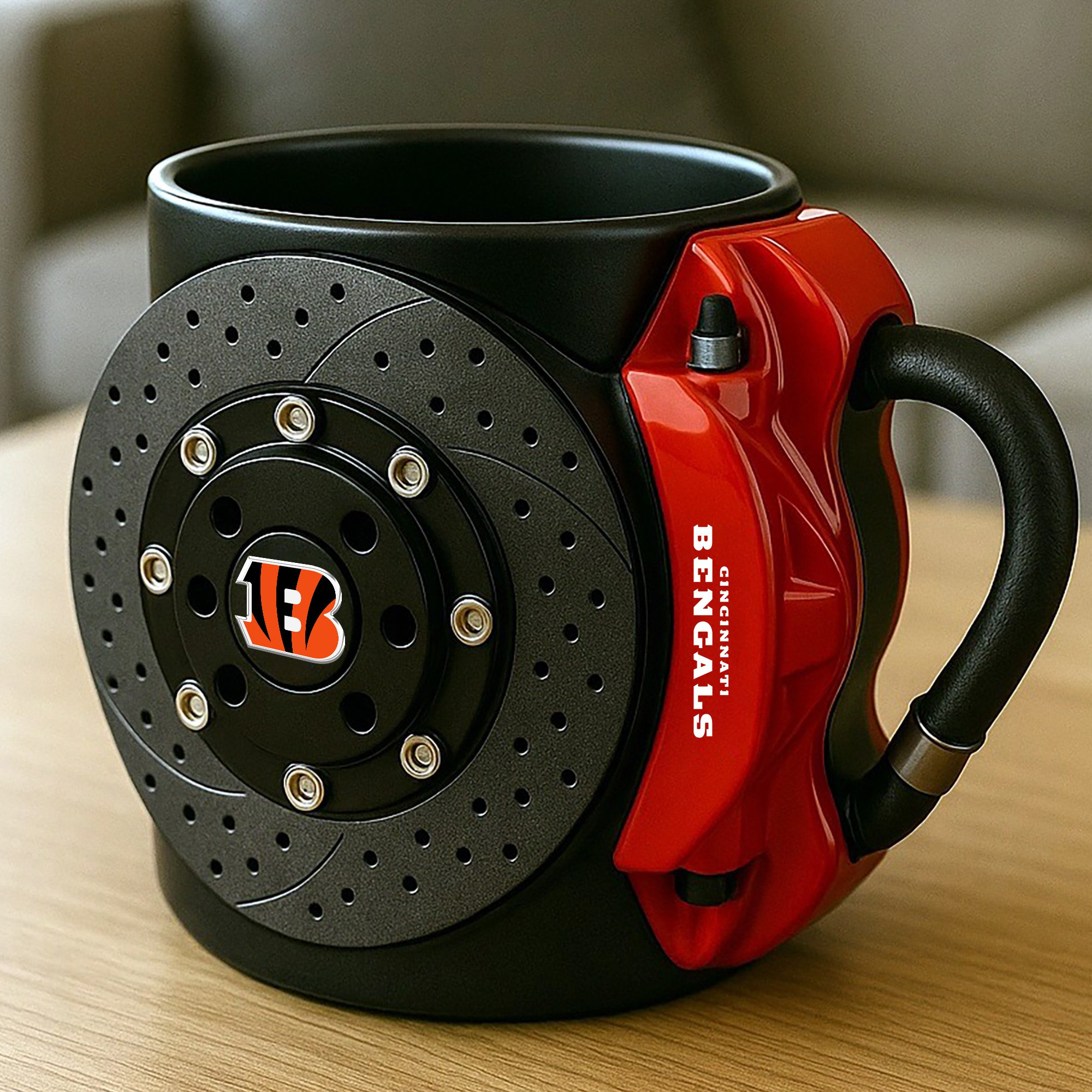 Alternative view of Cincinnati Bengals 3D Painted Car Caliper Novelty Coffee Mug, Suitable for Car Enthusiasts, Gifts for Men, Unique Coffee Mug EHIVM-08123123N