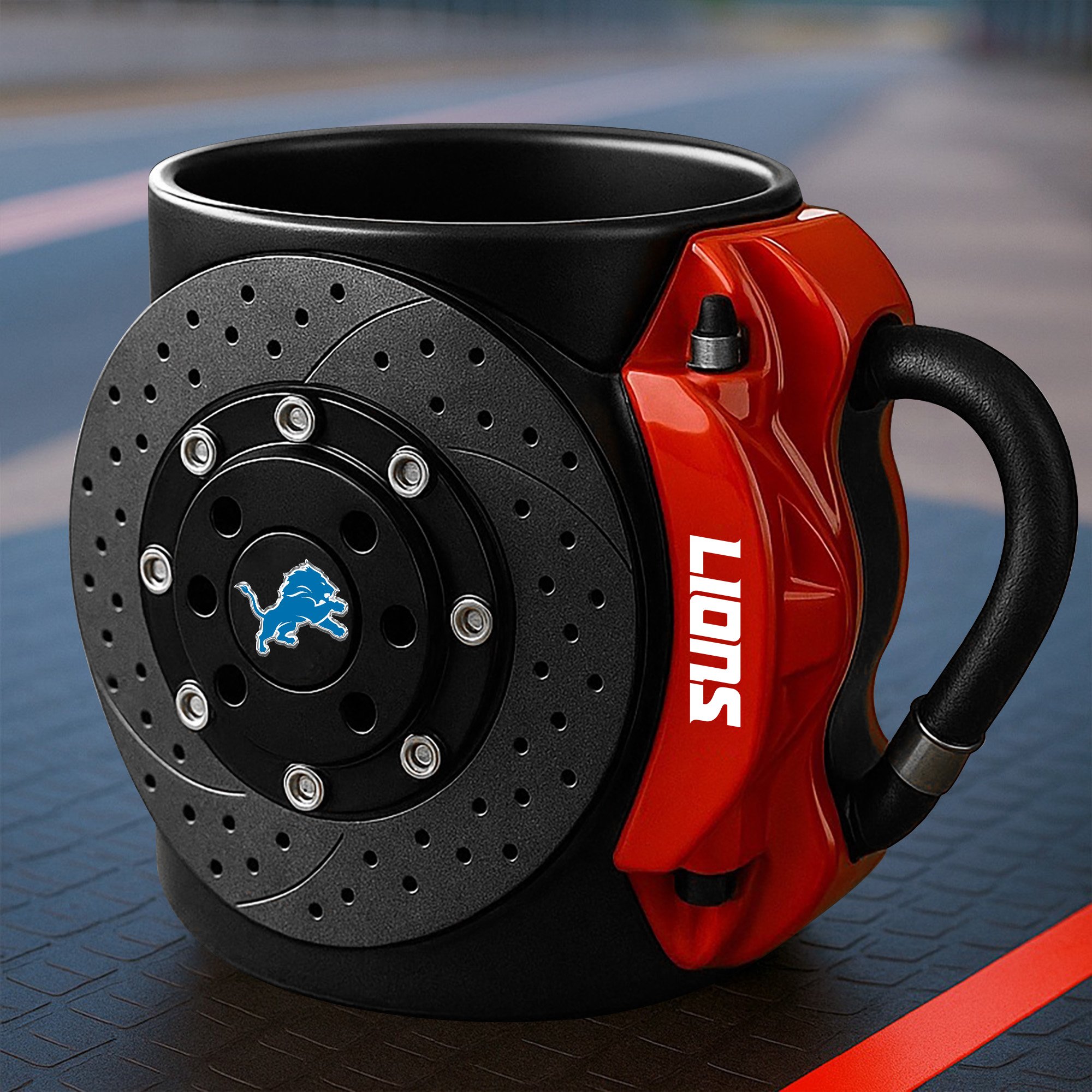 Detroit Lions 3D Painted Car Caliper Novelty Coffee Mug, Suitable for Car Enthusiasts, Gifts for Men, Unique Coffee Mug EHIVM-08123123N