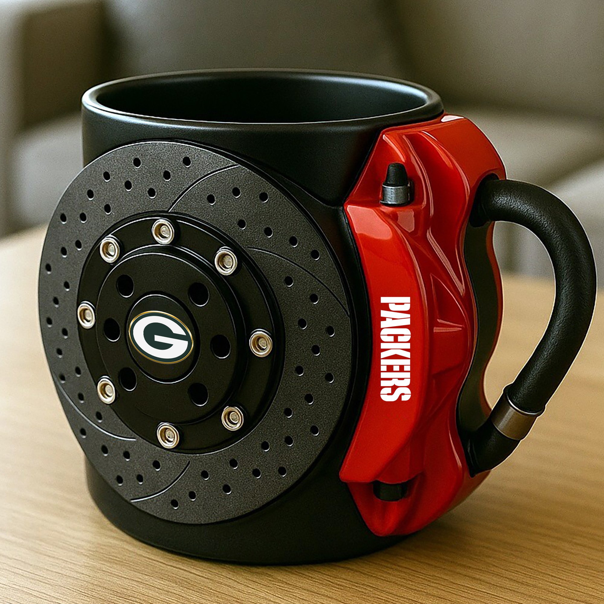 Alternative view of Green Bay Packers 3D Painted Car Caliper Novelty Coffee Mug, Suitable for Car Enthusiasts, Gifts for Men, Unique Coffee Mug EHIVM-08123123N