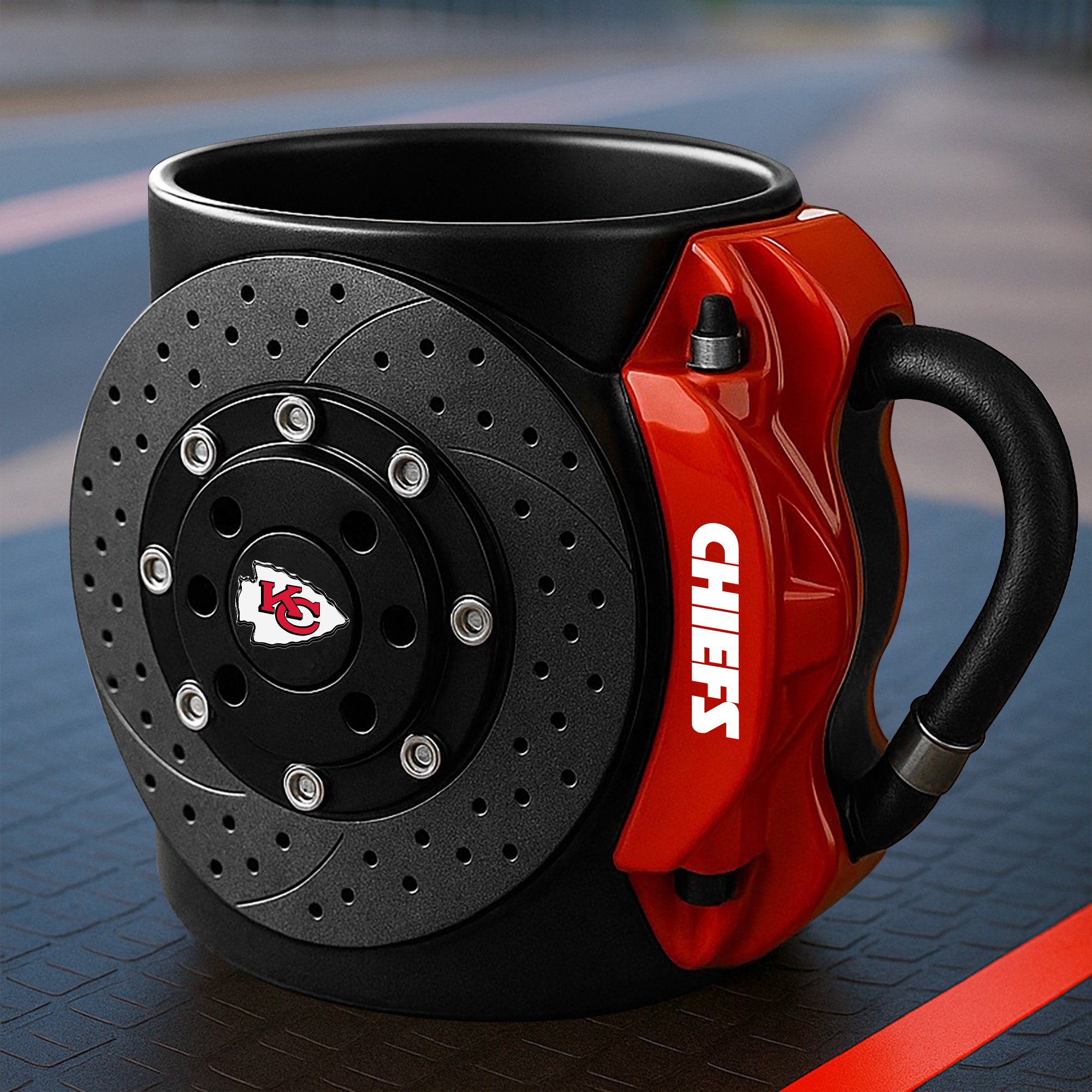 Kansas City Chiefs 3D Painted Car Caliper Novelty Coffee Mug, Suitable for Car Enthusiasts, Gifts for Men, Unique Coffee Mug EHIVM-08123123N