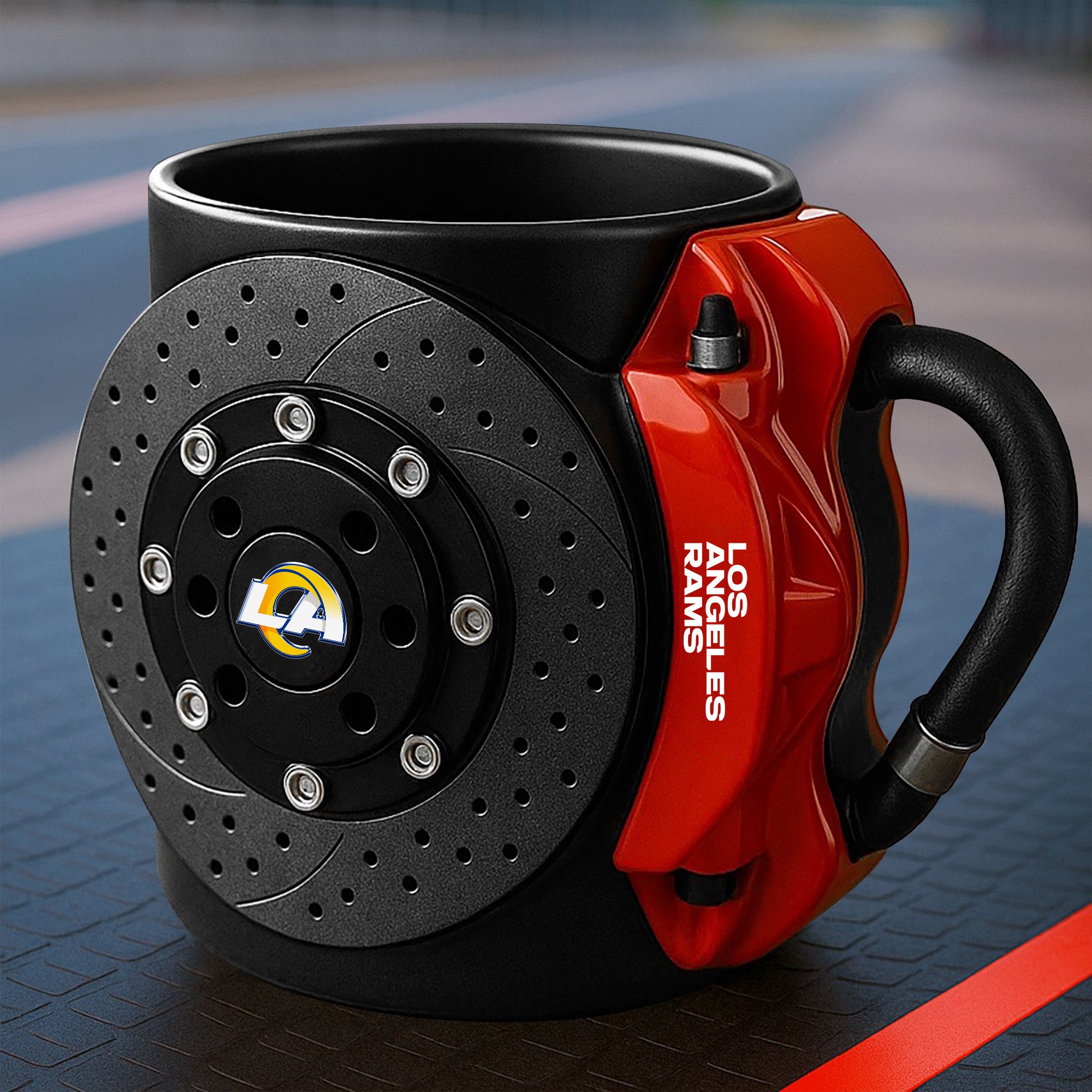 Los Angeles Rams 3D Painted Car Caliper Novelty Coffee Mug, Suitable for Car Enthusiasts, Gifts for Men, Unique Coffee Mug EHIVM-08123123N