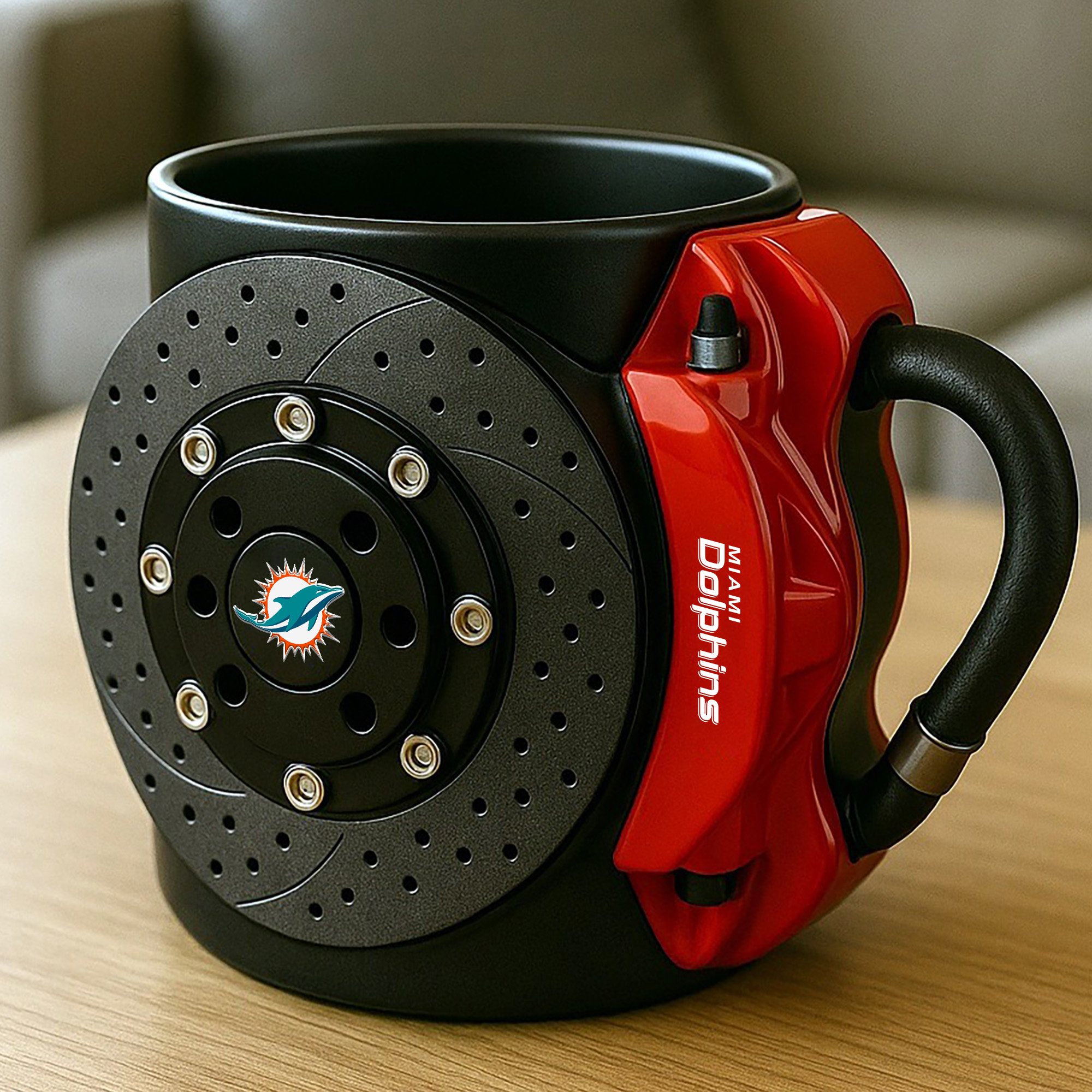 Alternative view of Miami Dolphins 3D Painted Car Caliper Novelty Coffee Mug, Suitable for Car Enthusiasts, Gifts for Men, Unique Coffee Mug EHIVM-08123123N