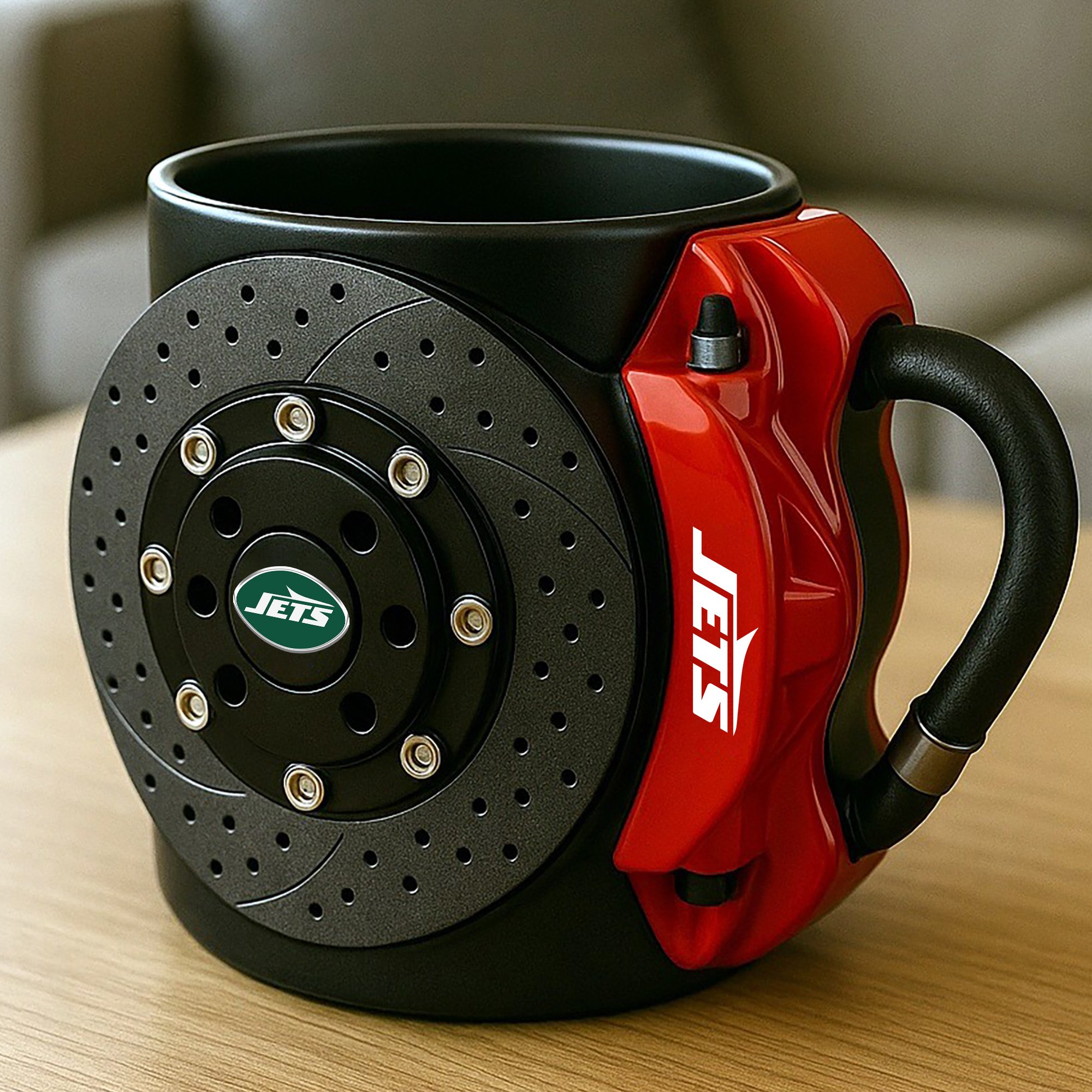 Alternative view of New York Jets 3D Painted Car Caliper Novelty Coffee Mug, Suitable for Car Enthusiasts, Gifts for Men, Unique Coffee Mug EHIVM-08123123N