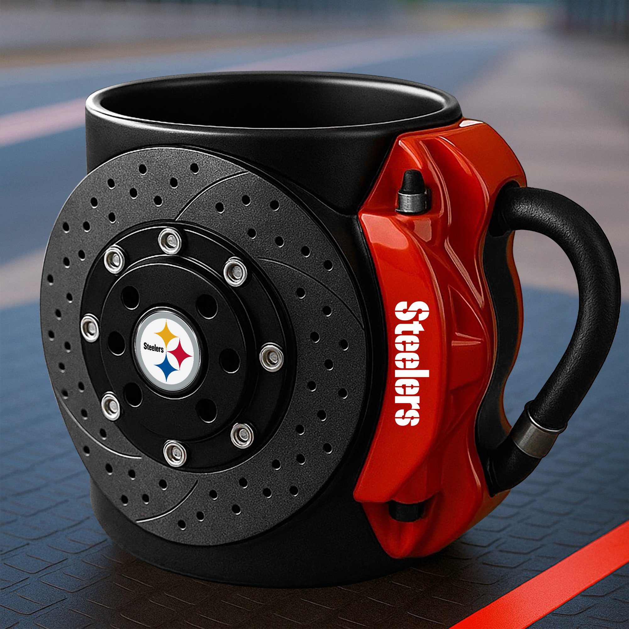 Pittsburgh Steelers 3D Painted Car Caliper Novelty Coffee Mug, Suitable for Car Enthusiasts, Gifts for Men, Unique Coffee Mug EHIVM-08123123N