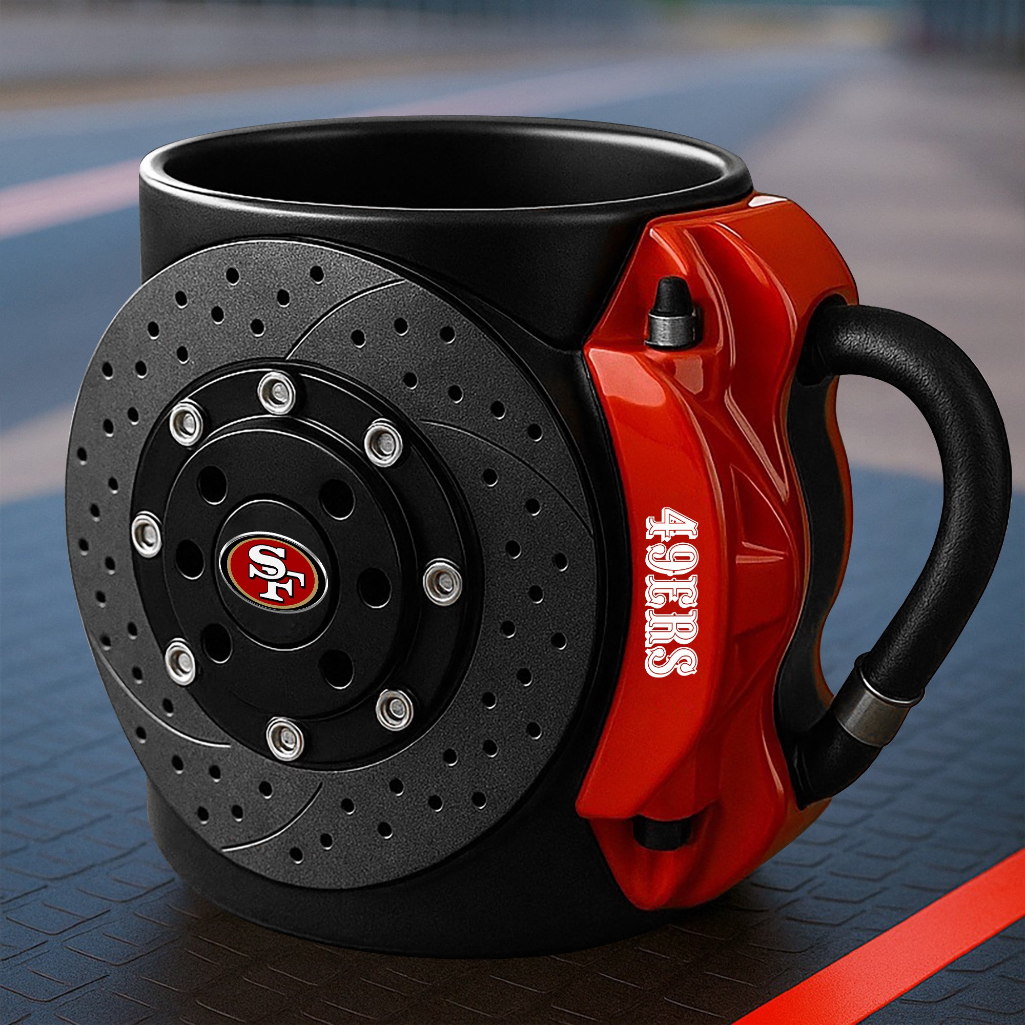 San Francisco 49ers 3D Painted Car Caliper Novelty Coffee Mug, Suitable for Car Enthusiasts, Gifts for Men, Unique Coffee Mug EHIVM-08123123N