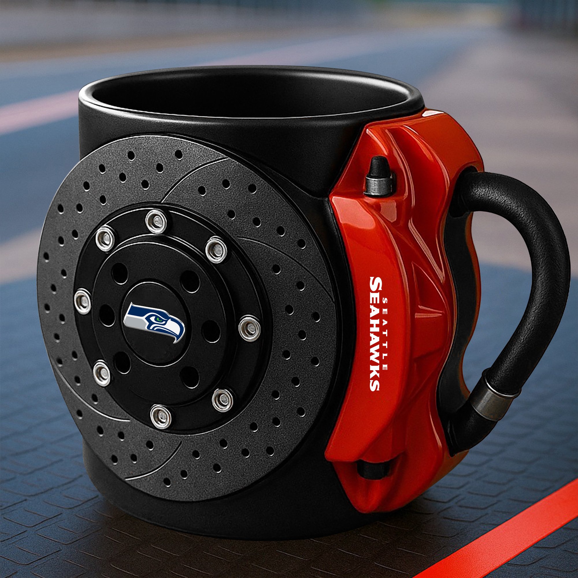 Seattle Seahawks 3D Painted Car Caliper Novelty Coffee Mug, Suitable for Car Enthusiasts, Gifts for Men, Unique Coffee Mug EHIVM-08123123N