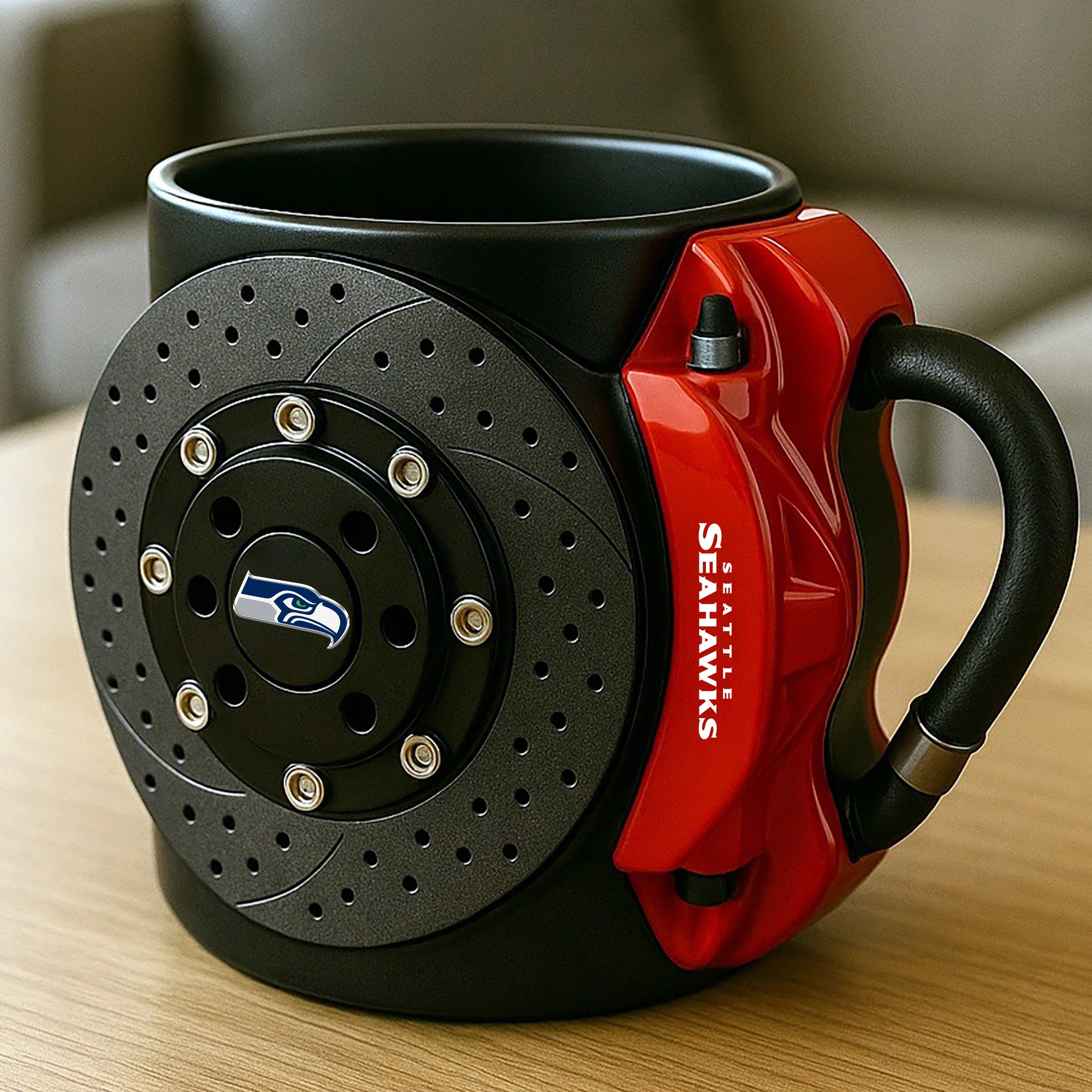 Alternative view of Seattle Seahawks 3D Painted Car Caliper Novelty Coffee Mug, Suitable for Car Enthusiasts, Gifts for Men, Unique Coffee Mug EHIVM-08123123N