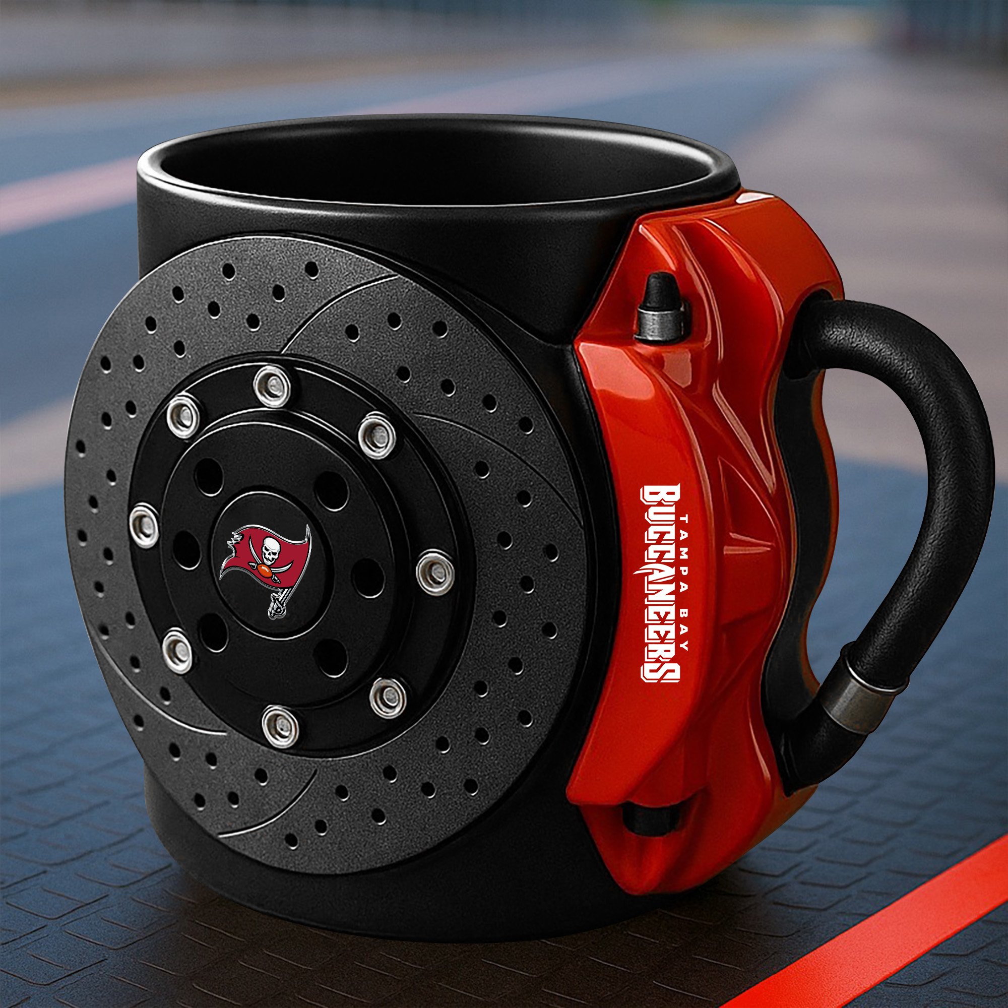 Tampa Bay Buccaneers 3D Painted Car Caliper Novelty Coffee Mug, Suitable for Car Enthusiasts, Gifts for Men, Unique Coffee Mug EHIVM-08123123N