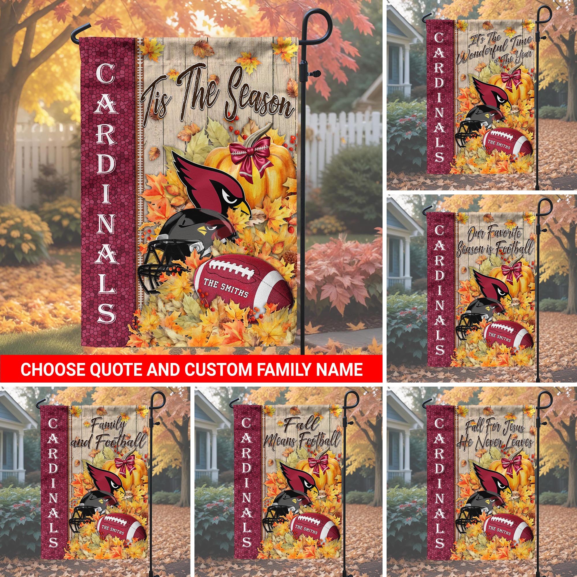 Arizona Cardinals Garden Flag Custom Your Family Name, Football Flag For Fan, Autumn Gifts For Football Lover EHIVM-08123119N