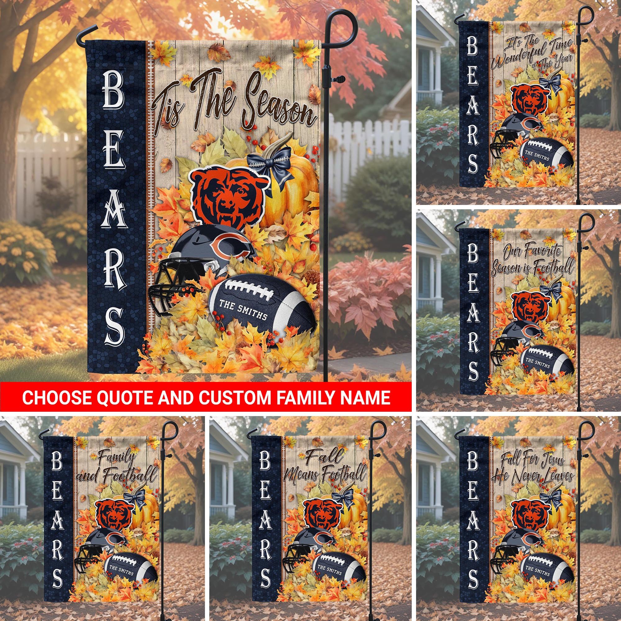 Chicago Bears Garden Flag Custom Your Family Name, Football Flag For Fan, Autumn Gifts For Football Lover EHIVM-08123119N