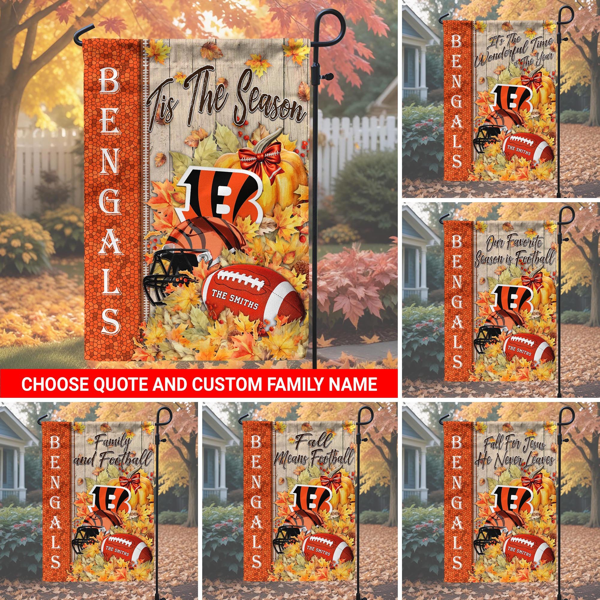 Cincinnati Bengals Garden Flag Custom Your Family Name, Football Flag For Fan, Autumn Gifts For Football Lover EHIVM-08123119N