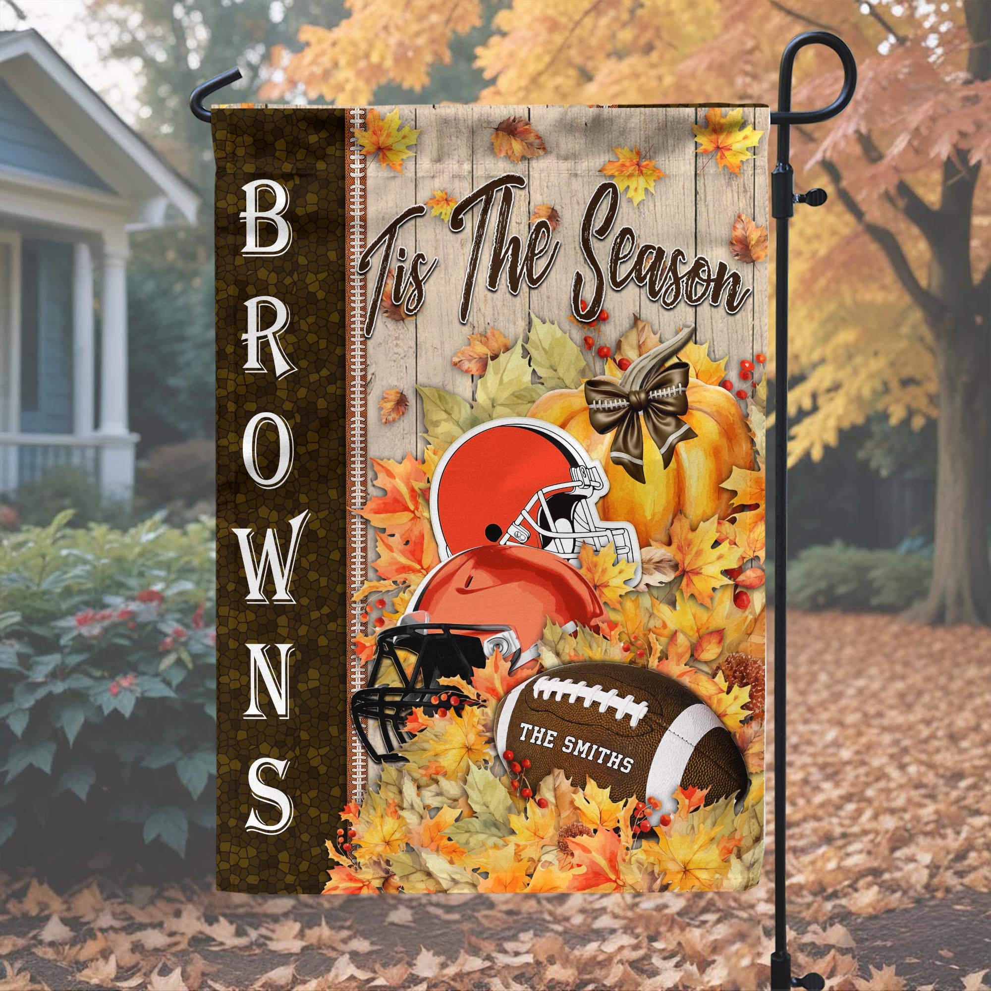 Alternative view of Cleveland Browns Garden Flag Custom Your Family Name, Football Flag For Fan, Autumn Gifts For Football Lover EHIVM-08123119N