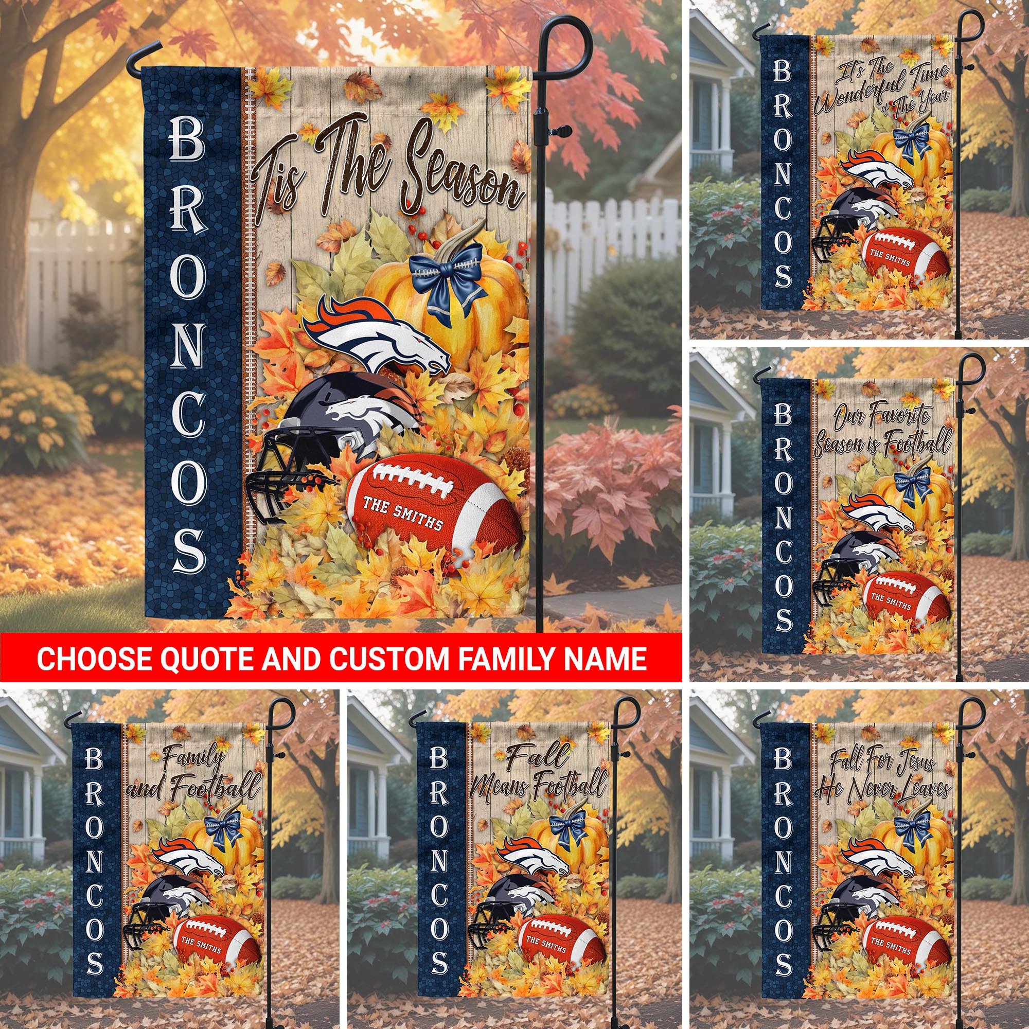 Denver Broncos Garden Flag Custom Your Family Name, Football Flag For Fan, Autumn Gifts For Football Lover EHIVM-08123119N