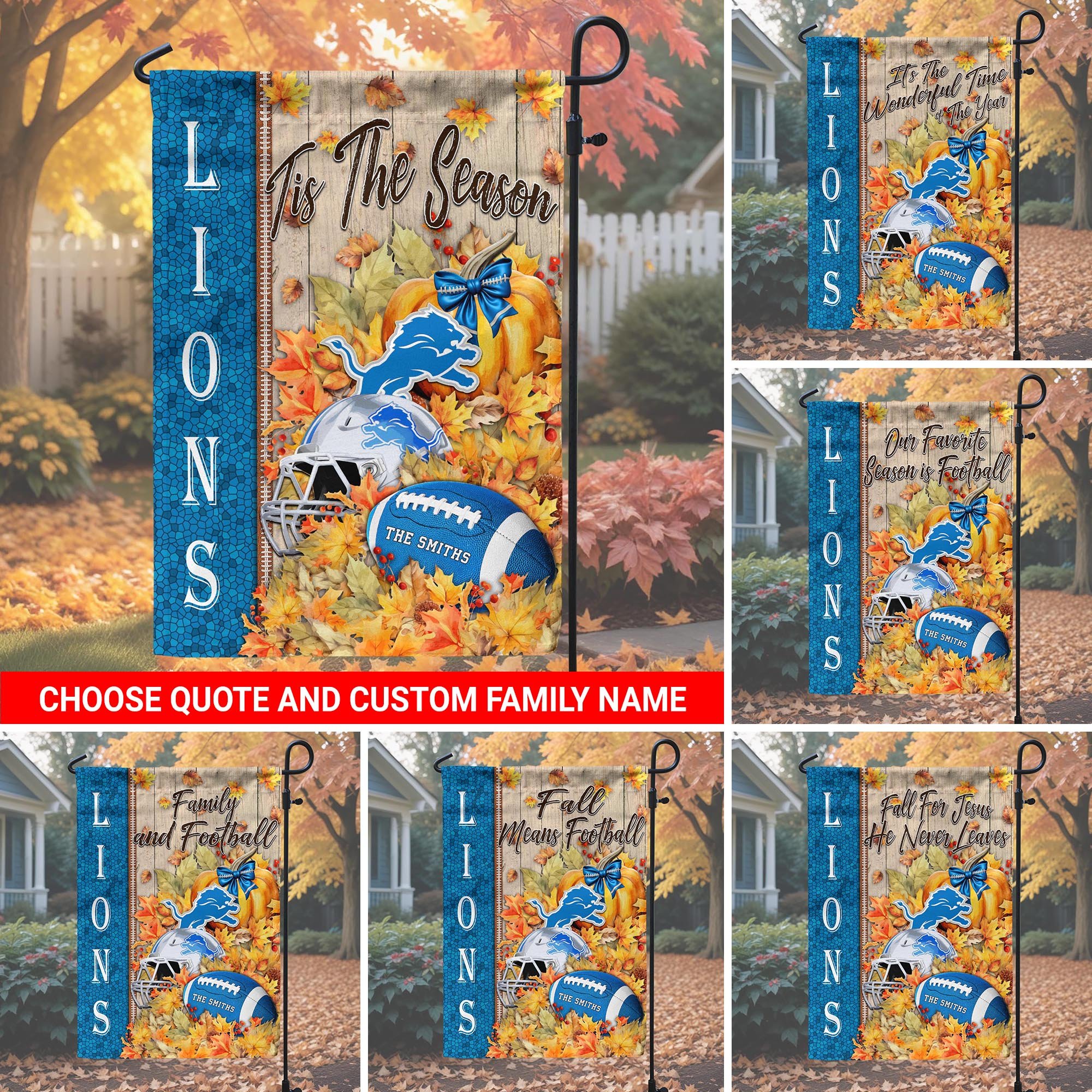 Detroit Lions Garden Flag Custom Your Family Name, Football Flag For Fan, Autumn Gifts For Football Lover EHIVM-08123119N