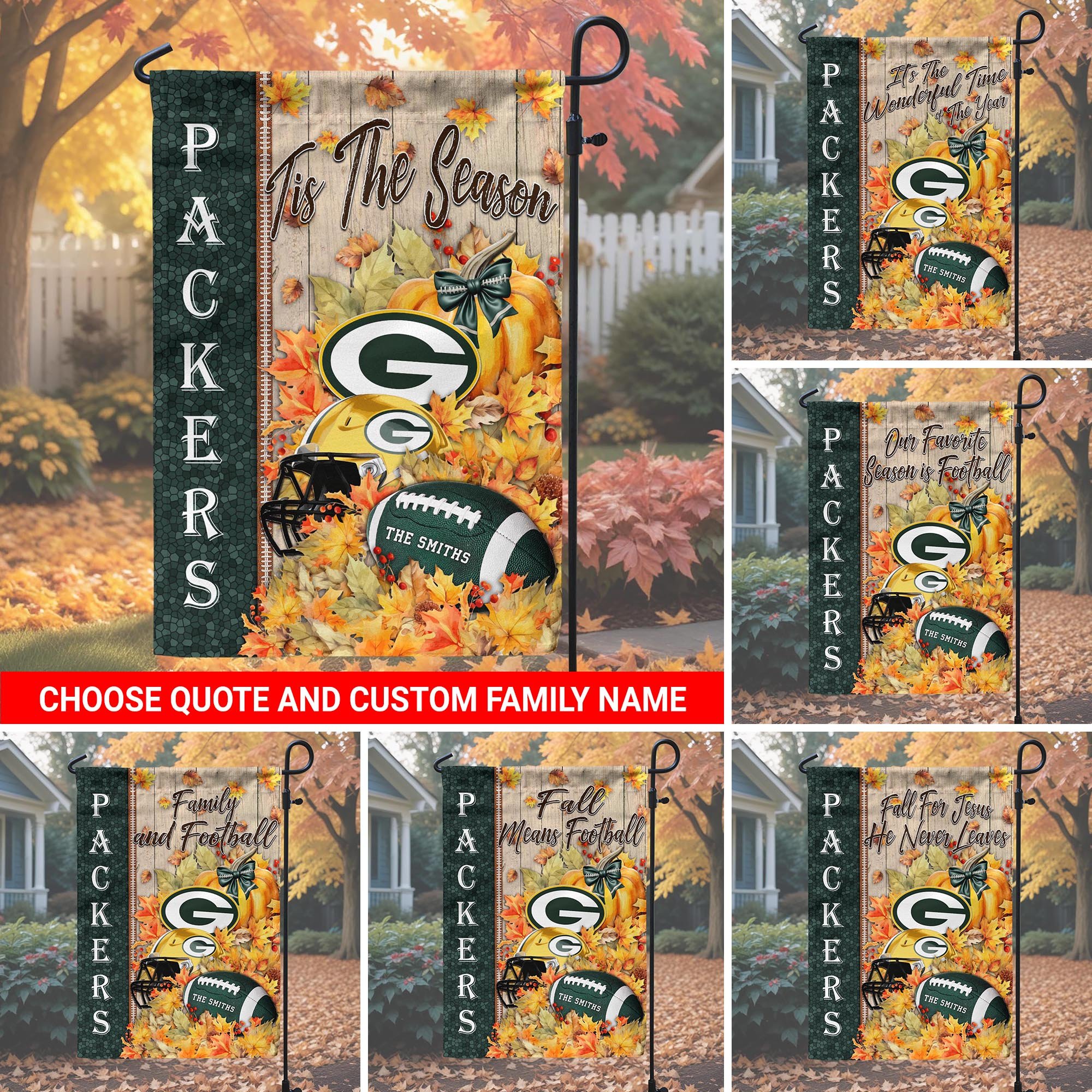 Green Bay Packers Garden Flag Custom Your Family Name, Football Flag For Fan, Autumn Gifts For Football Lover EHIVM-08123119N