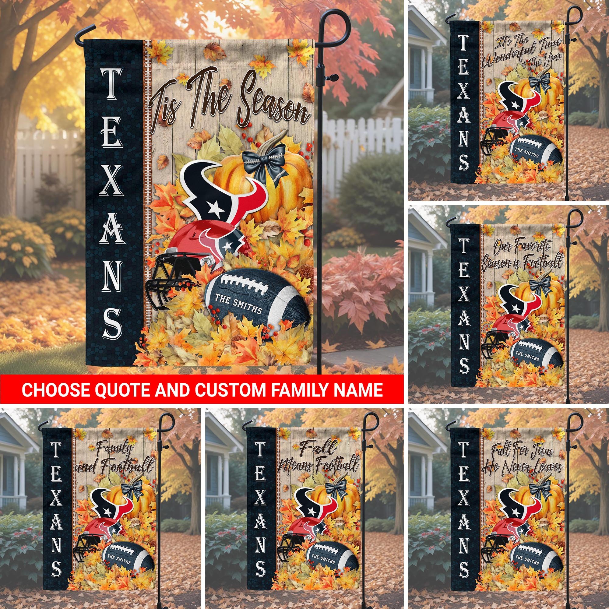 Houston Texans Garden Flag Custom Your Family Name, Football Flag For Fan, Autumn Gifts For Football Lover EHIVM-08123119N