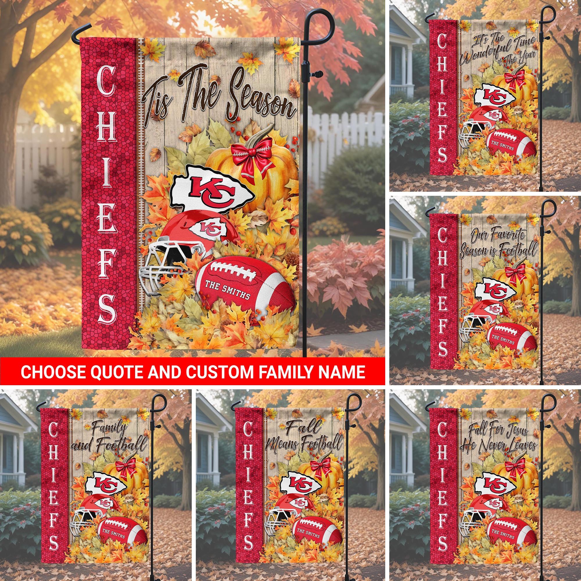 Kansas City Chiefs Garden Flag Custom Your Family Name, Football Flag For Fan, Autumn Gifts For Football Lover EHIVM-08123119N