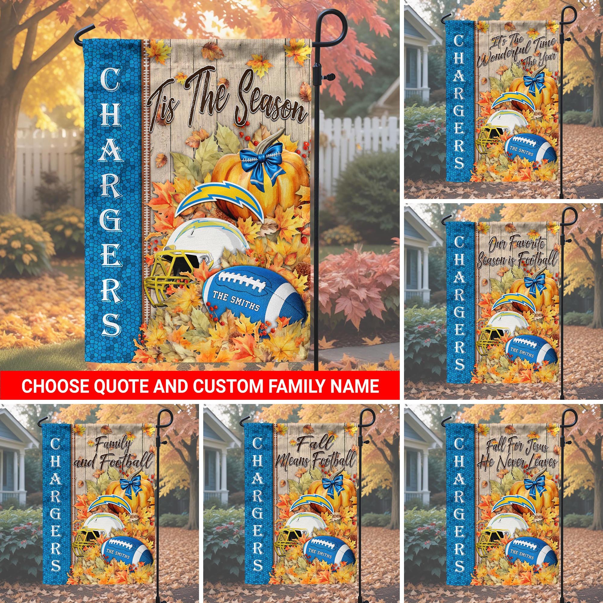 Los Angeles Chargers Garden Flag Custom Your Family Name, Football Flag For Fan, Autumn Gifts For Football Lover EHIVM-08123119N