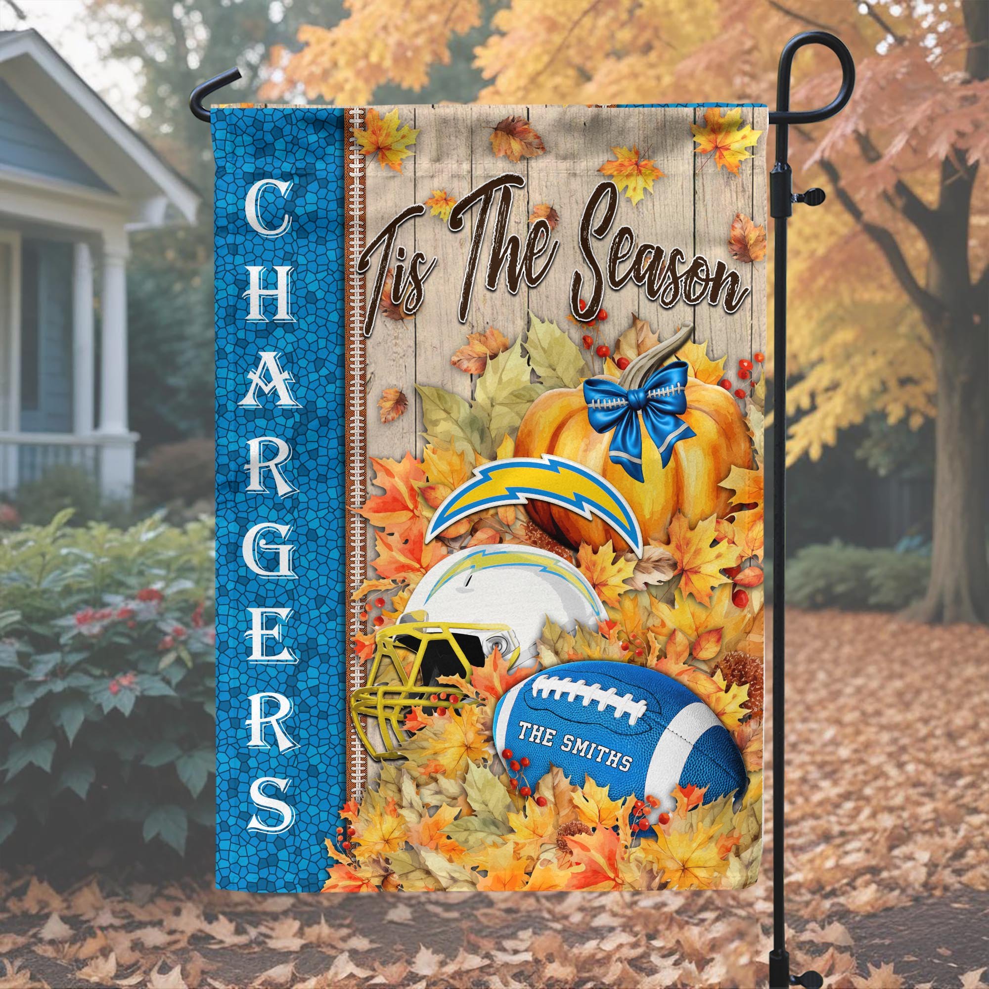 Alternative view of Los Angeles Chargers Garden Flag Custom Your Family Name, Football Flag For Fan, Autumn Gifts For Football Lover EHIVM-08123119N