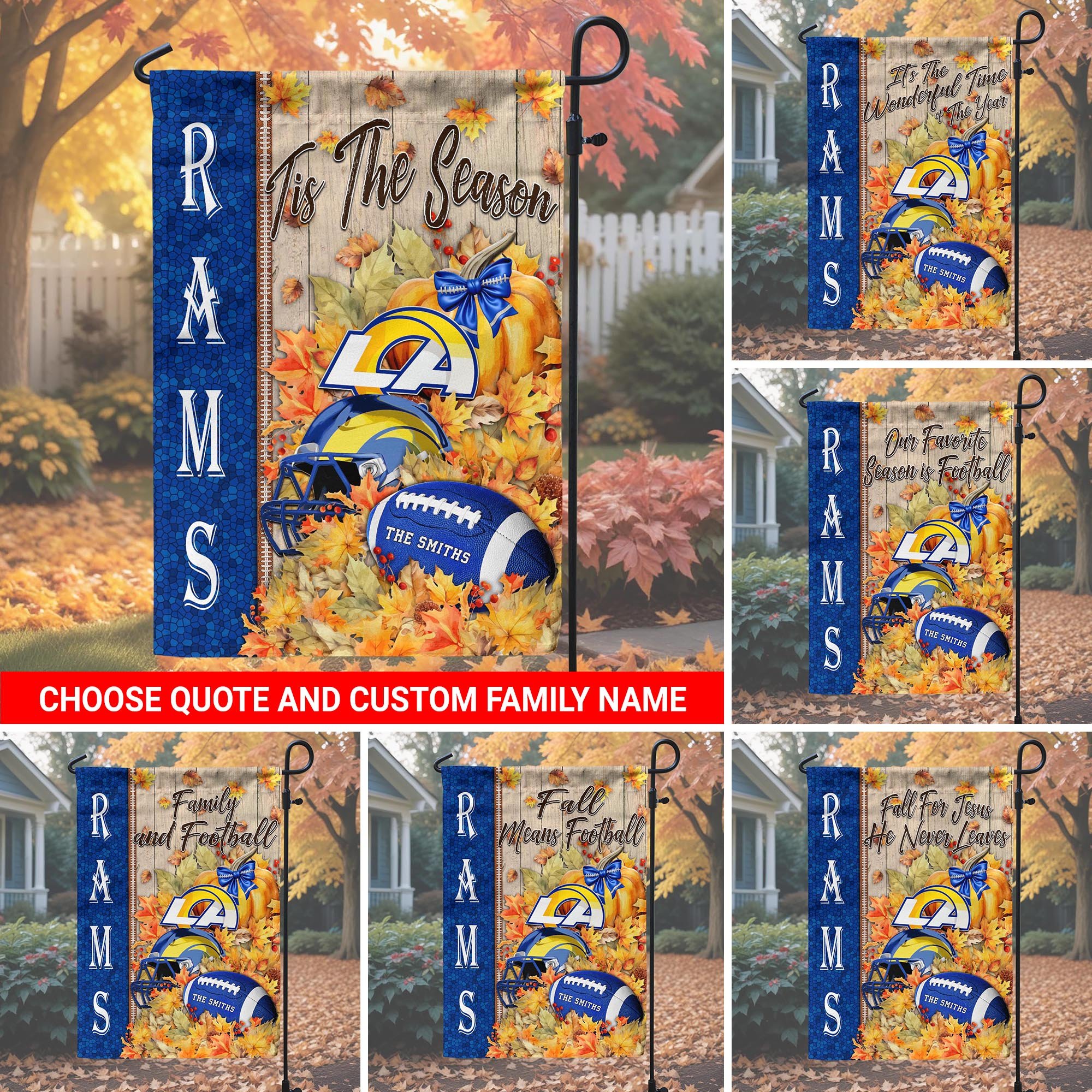 Los Angeles Rams Garden Flag Custom Your Family Name, Football Flag For Fan, Autumn Gifts For Football Lover EHIVM-08123119N