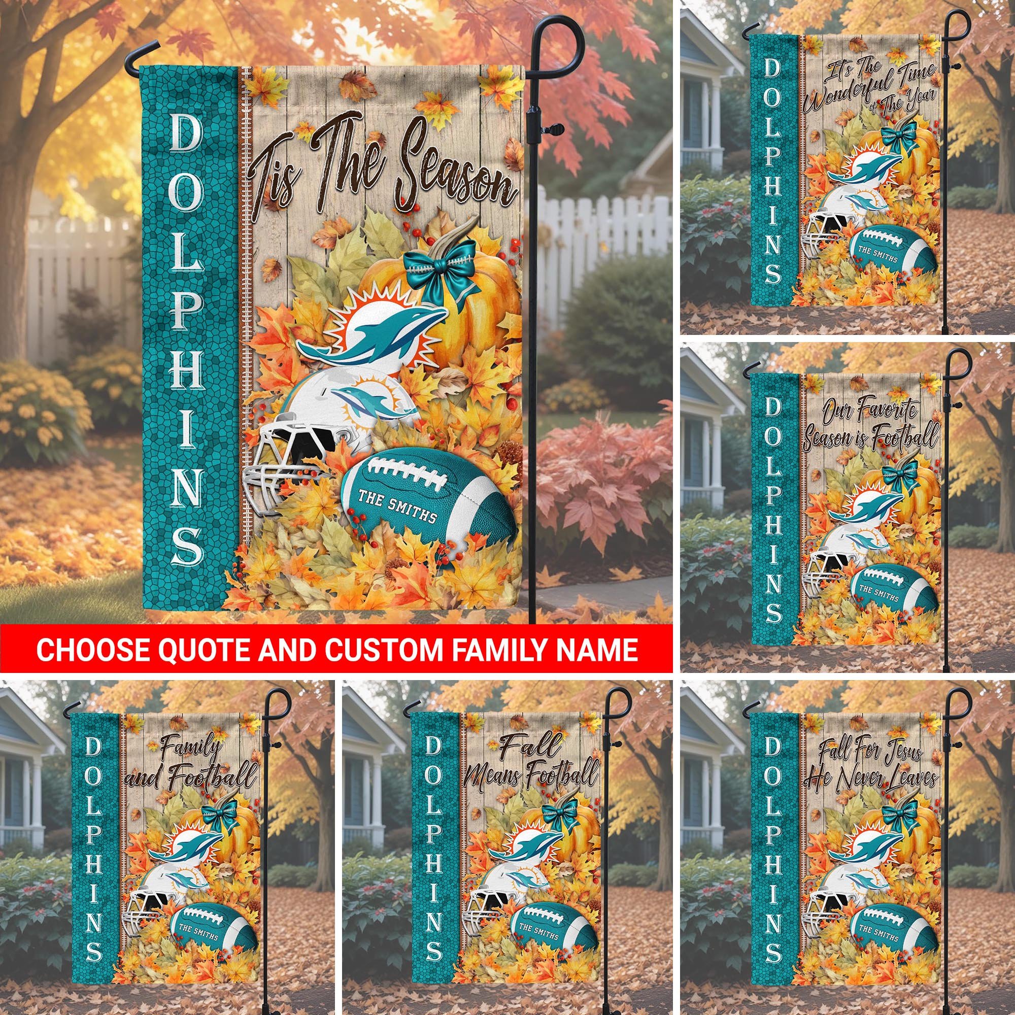 Miami Dolphins Garden Flag Custom Your Family Name, Football Flag For Fan, Autumn Gifts For Football Lover EHIVM-08123119N
