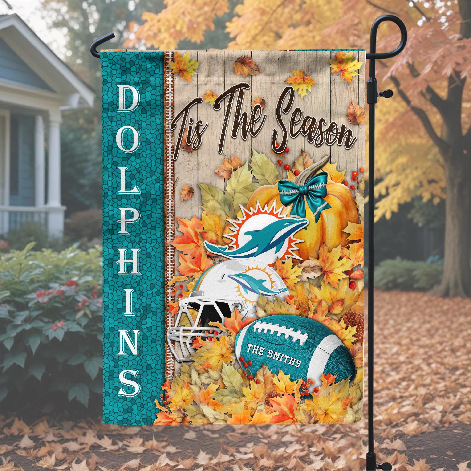 Alternative view of Miami Dolphins Garden Flag Custom Your Family Name, Football Flag For Fan, Autumn Gifts For Football Lover EHIVM-08123119N