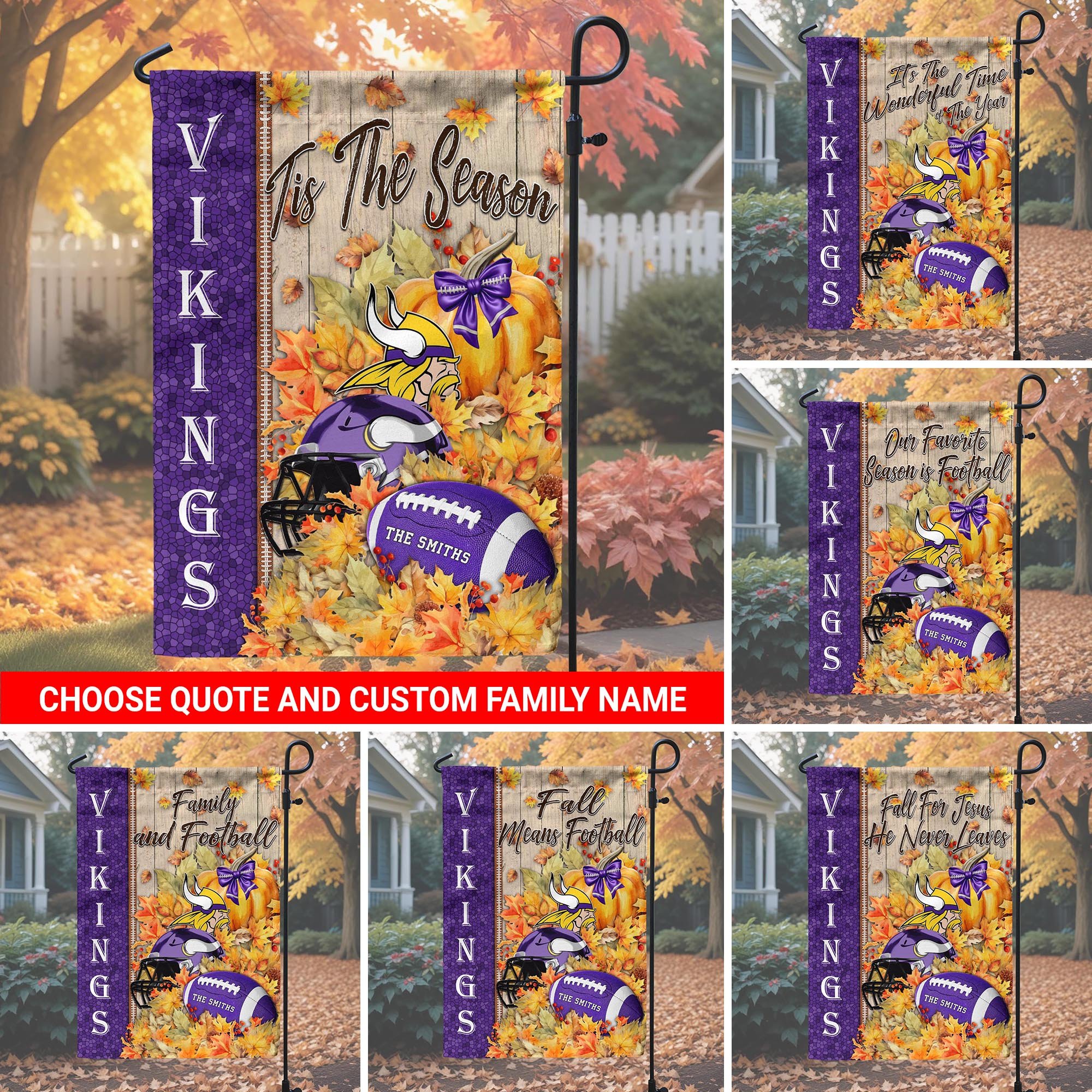 Minnesota Vikings Garden Flag Custom Your Family Name, Football Flag For Fan, Autumn Gifts For Football Lover EHIVM-08123119N