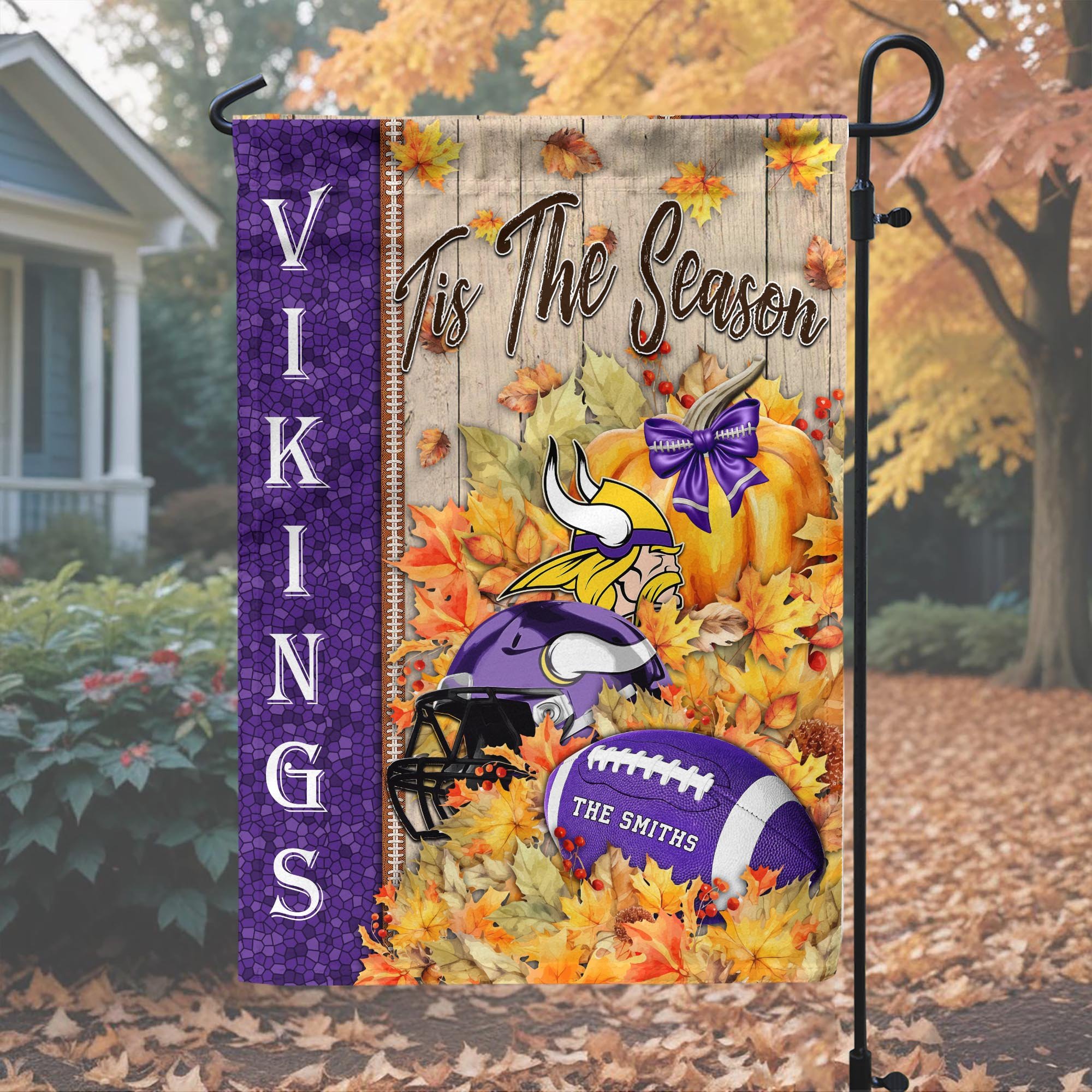 Alternative view of Minnesota Vikings Garden Flag Custom Your Family Name, Football Flag For Fan, Autumn Gifts For Football Lover EHIVM-08123119N