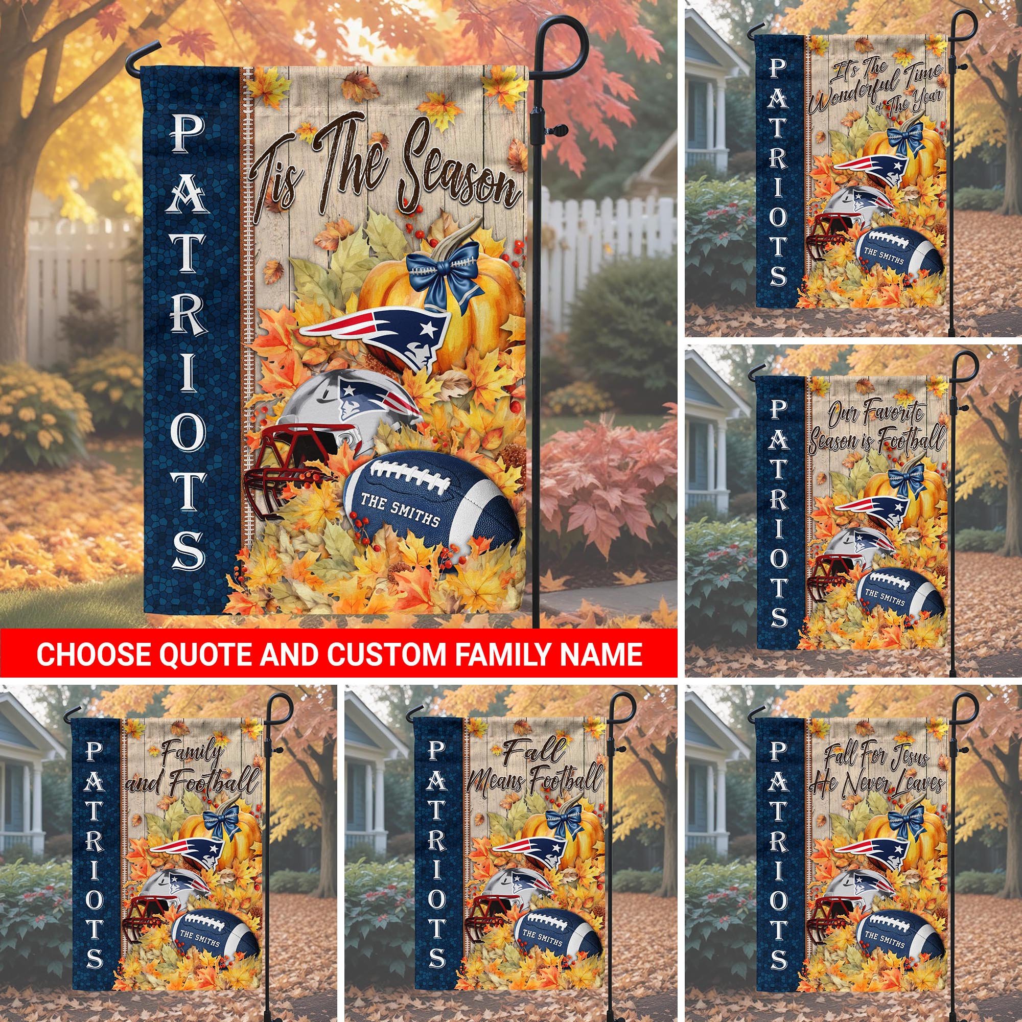 New England Patriots Garden Flag Custom Your Family Name, Football Flag For Fan, Autumn Gifts For Football Lover EHIVM-08123119N