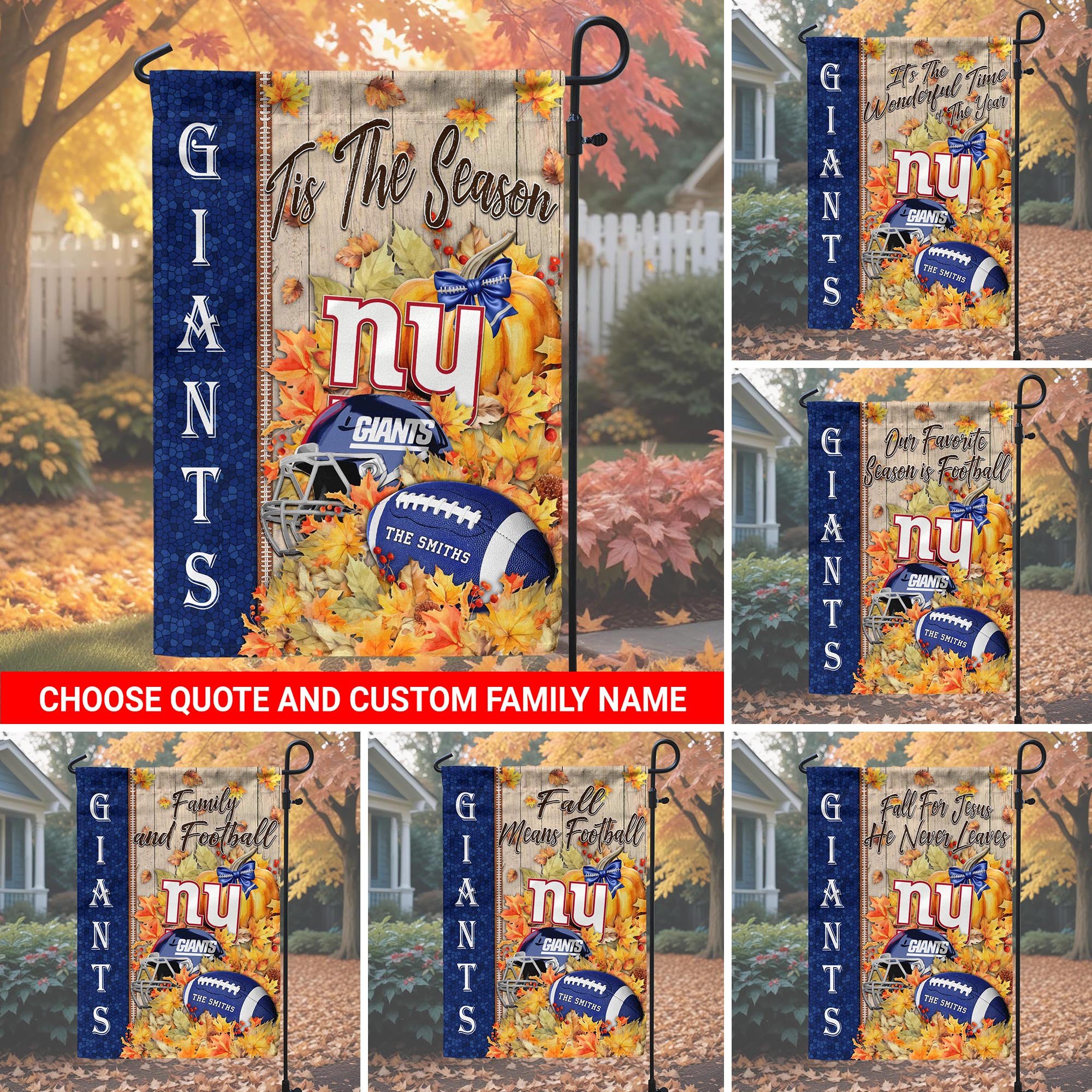 New York Giants Garden Flag Custom Your Family Name, Football Flag For Fan, Autumn Gifts For Football Lover EHIVM-08123119N