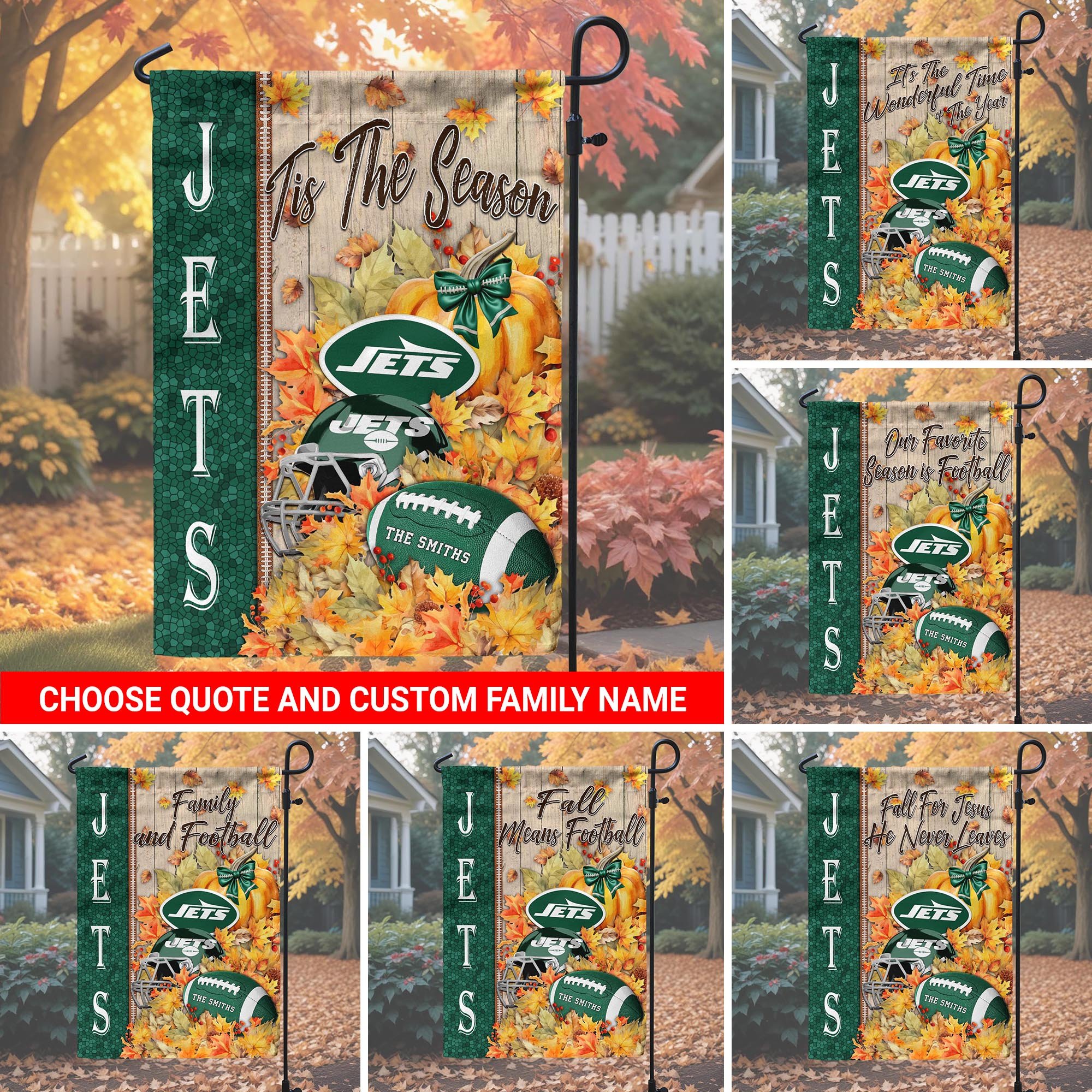 New York Jets Garden Flag Custom Your Family Name, Football Flag For Fan, Autumn Gifts For Football Lover EHIVM-08123119N