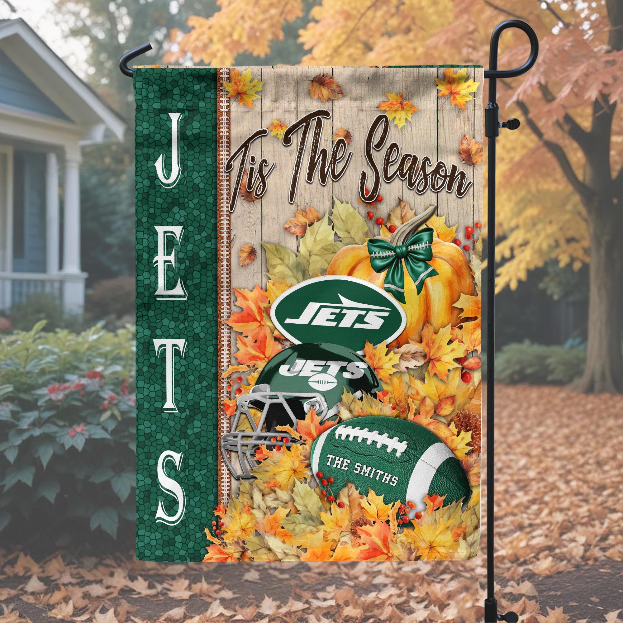 Alternative view of New York Jets Garden Flag Custom Your Family Name, Football Flag For Fan, Autumn Gifts For Football Lover EHIVM-08123119N