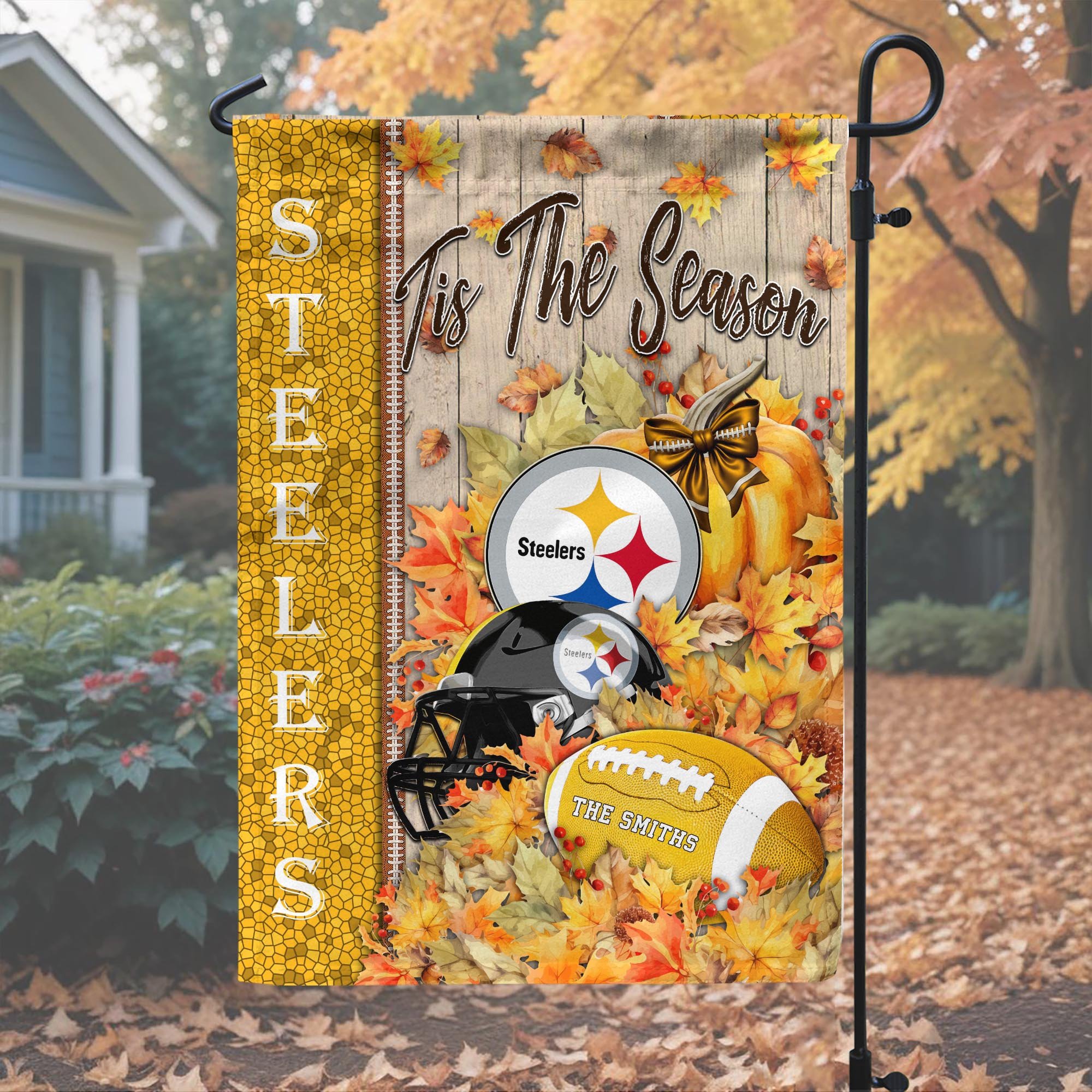 Alternative view of Pittsburgh Steelers Garden Flag Custom Your Family Name, Football Flag For Fan, Autumn Gifts For Football Lover EHIVM-08123119N